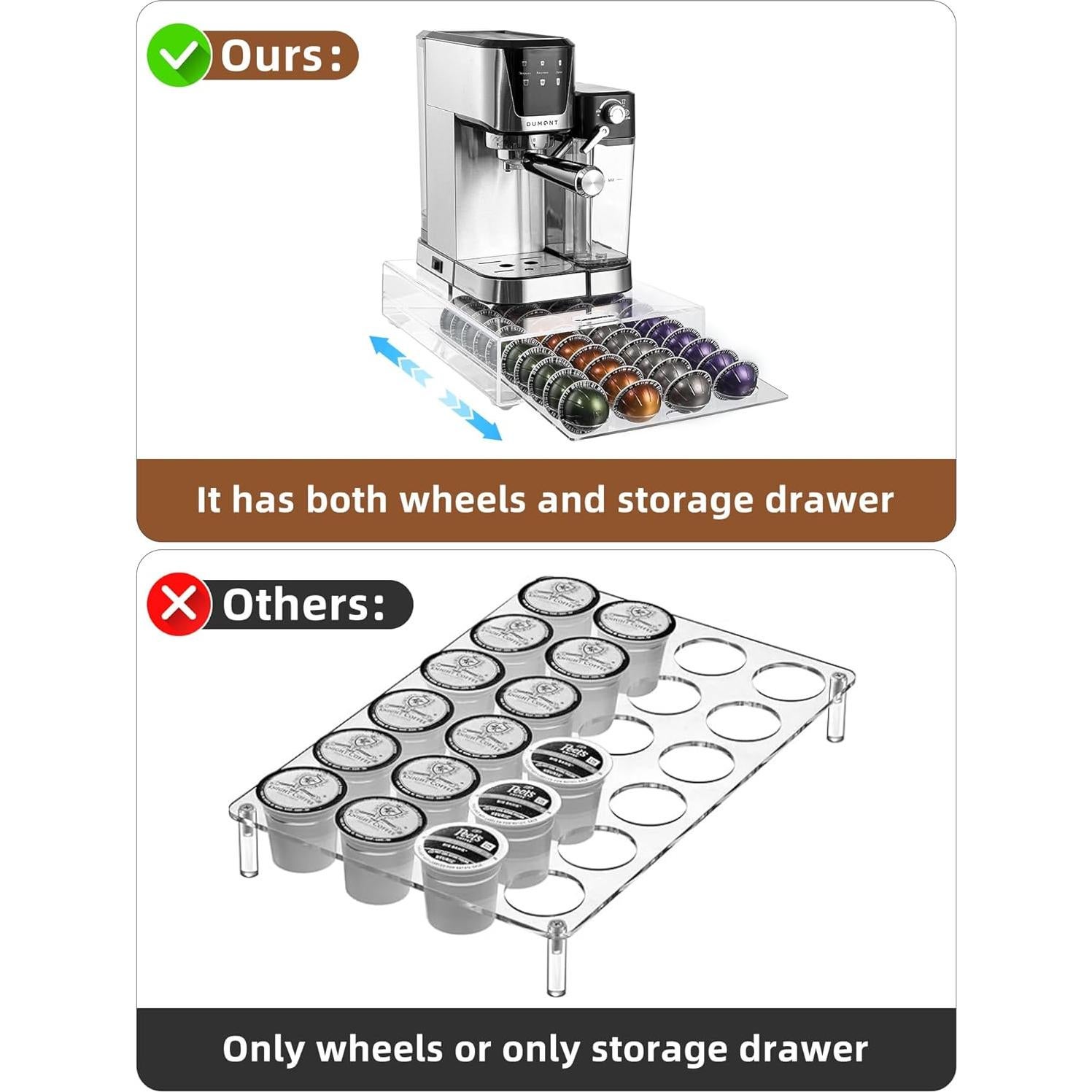 Soporte para cápsulas de café Nespresso Vertuo 2 en 1 con ruedas