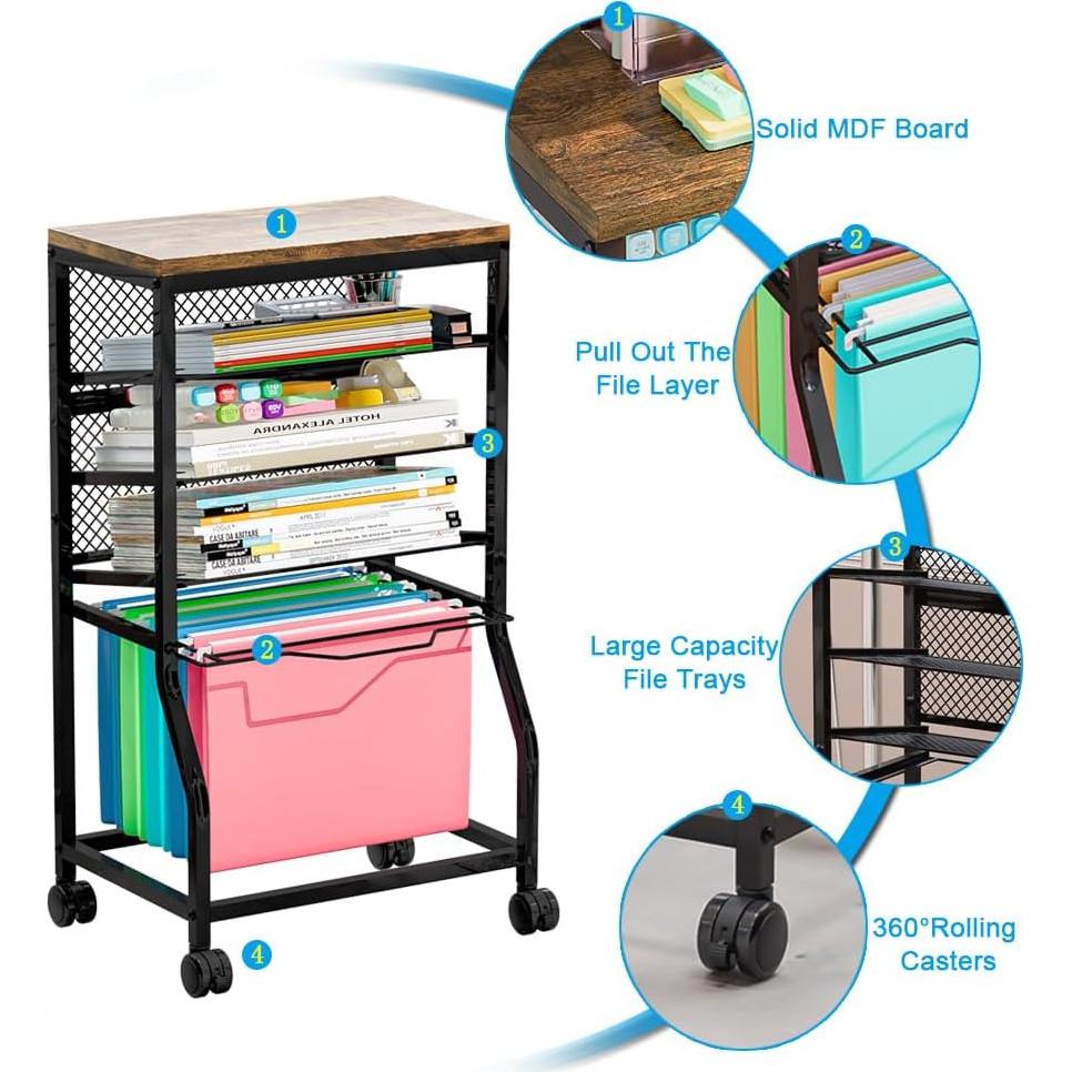 Carro de Archivos Rodante INGIORDAR Negro 5 Niveles con Ruedas