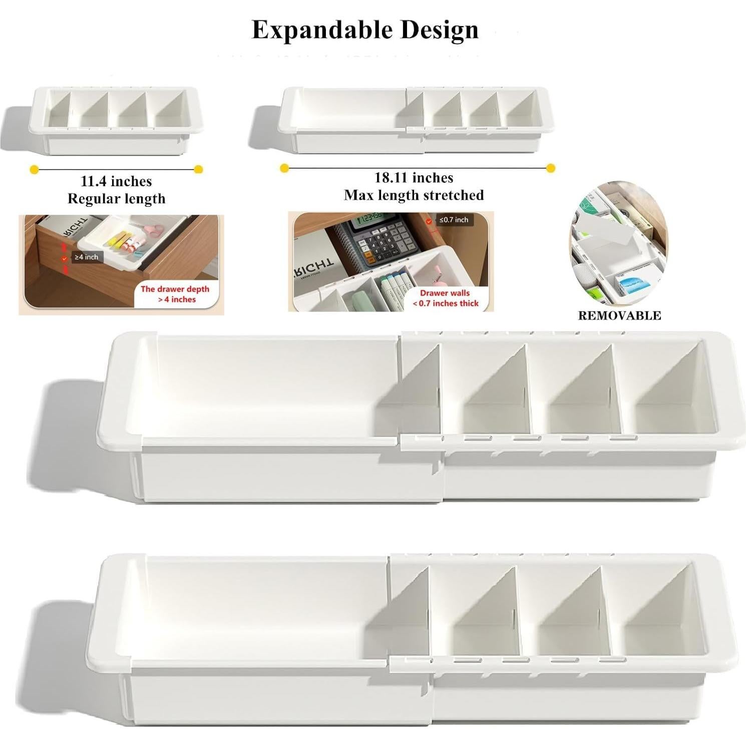 Organizador de Cajones Expandible YOOUSOO 2 PCS Blanco 46x15.5 cm