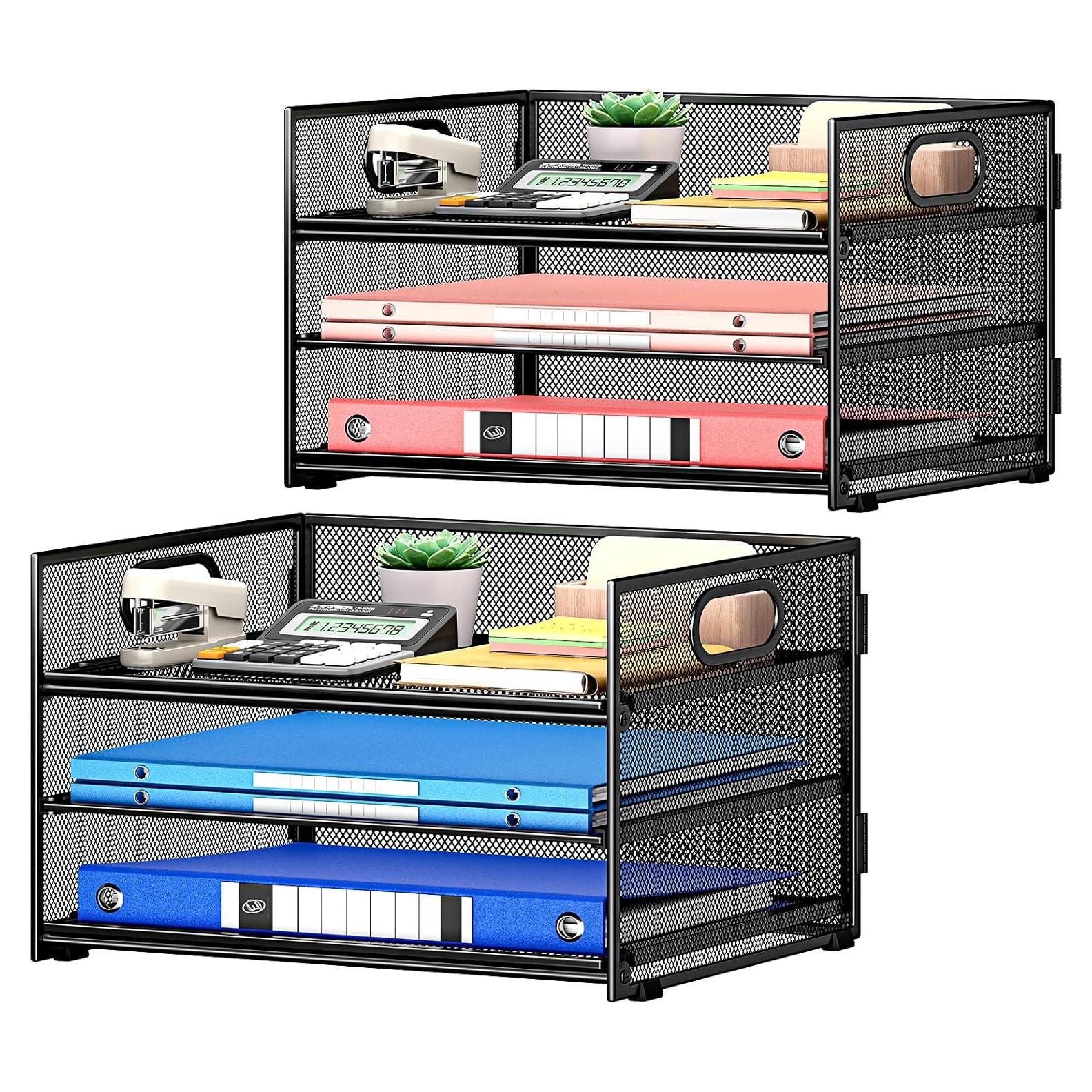 Organizador de Escritorio SUBEKYU 3 Niveles Metal Negro 2-Pack