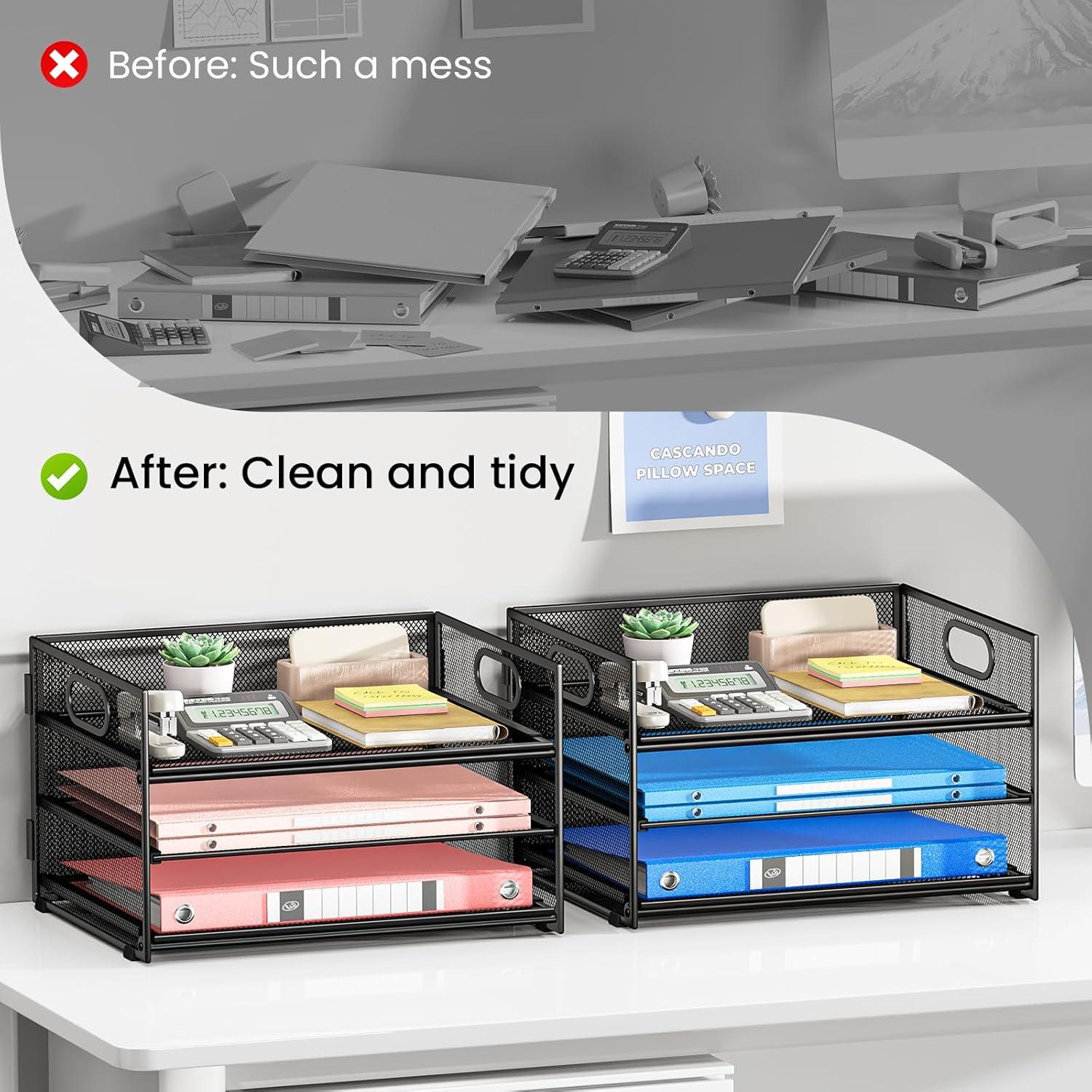 Organizador de Escritorio SUBEKYU 3 Niveles Metal Negro 2-Pack