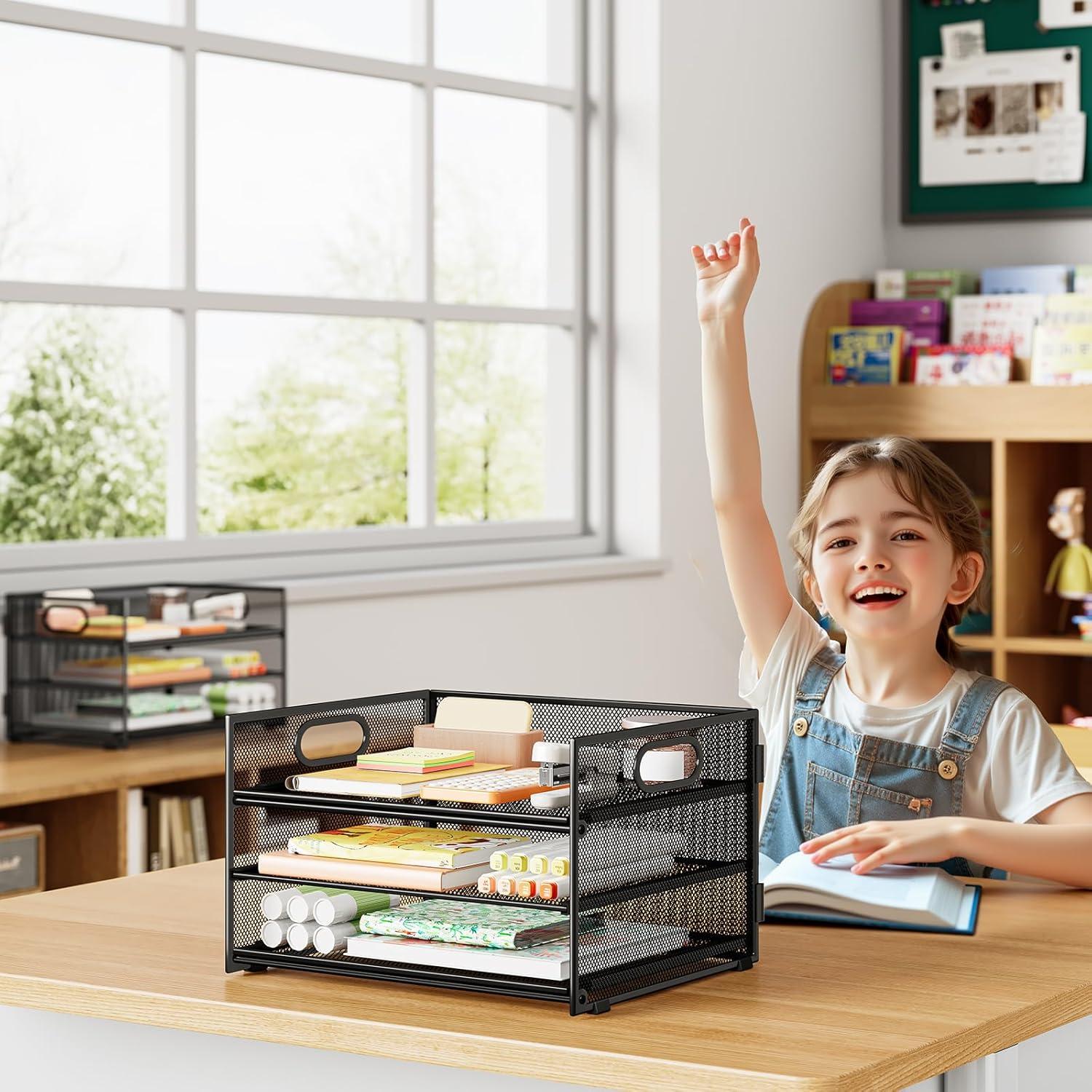 Organizador de Escritorio SUBEKYU 3 Niveles Metal Negro 2-Pack