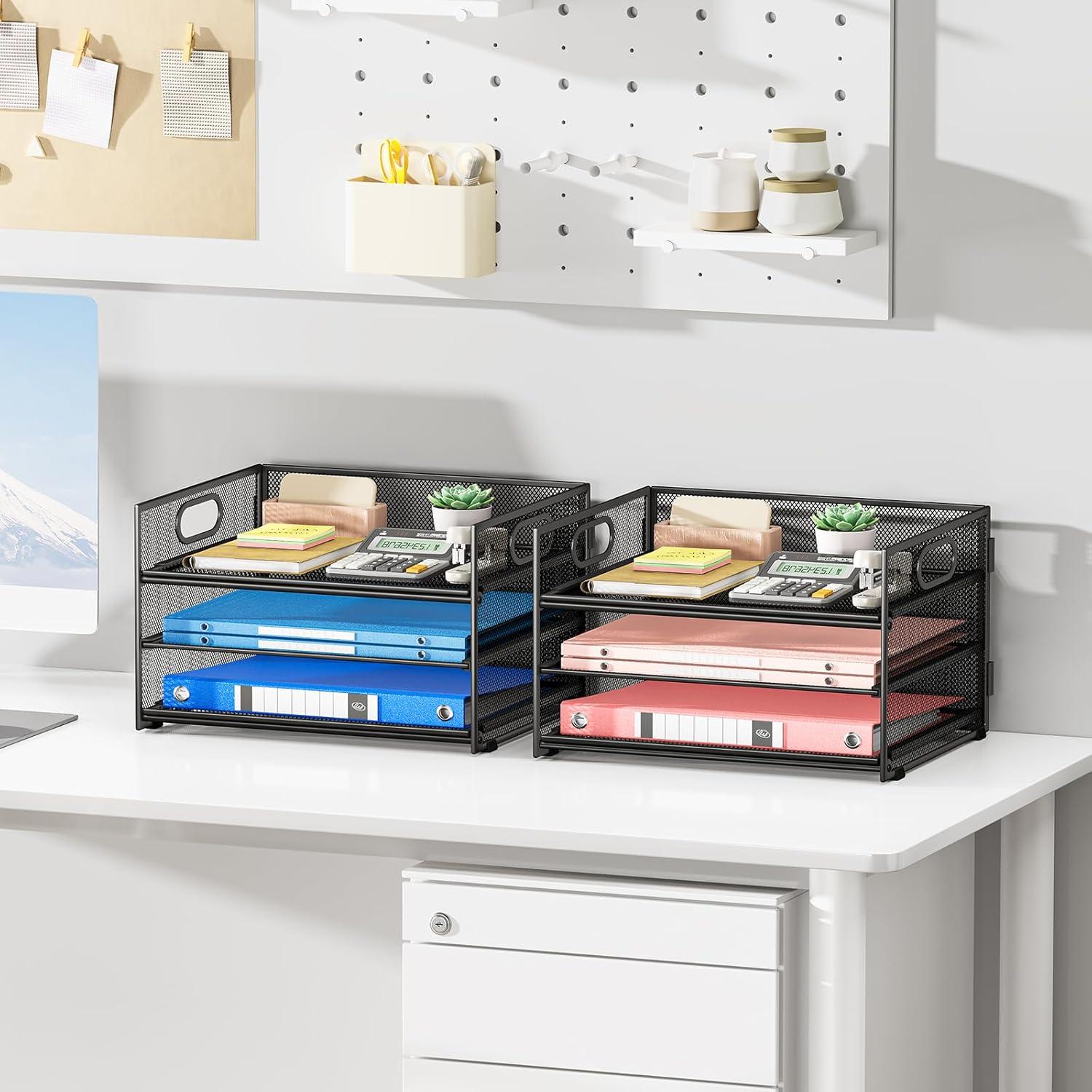 Organizador de Escritorio SUBEKYU 3 Niveles Metal Negro 2-Pack