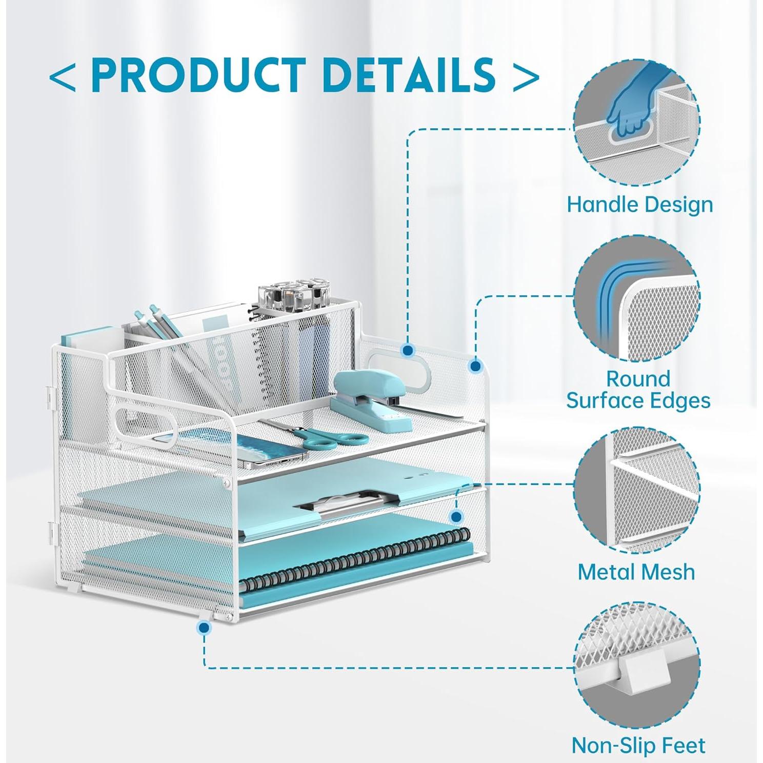 Organizador de Escritorio JMHUD Blanco 3 Niveles con Soporte
