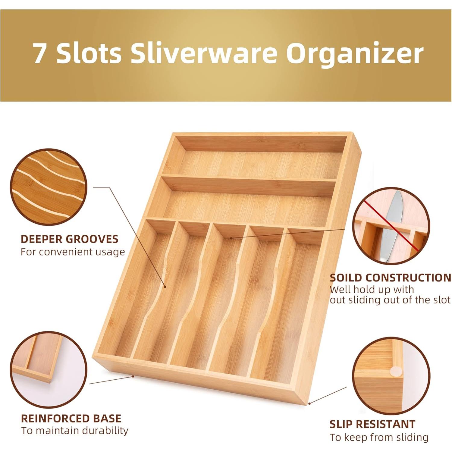 Organizador de Cubiertos de Bambú Besilord 7 Compartimentos