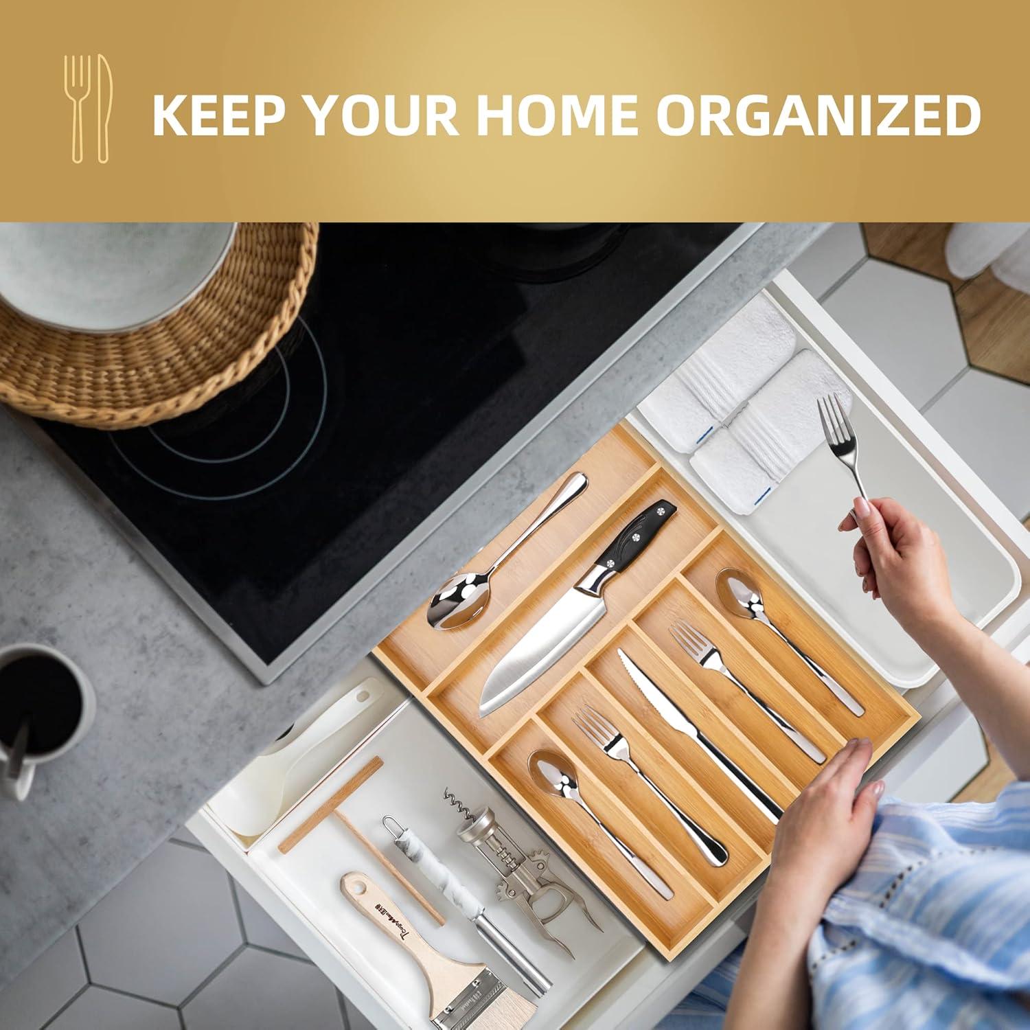 Organizador de Cubiertos de Bambú Besilord 7 Compartimentos