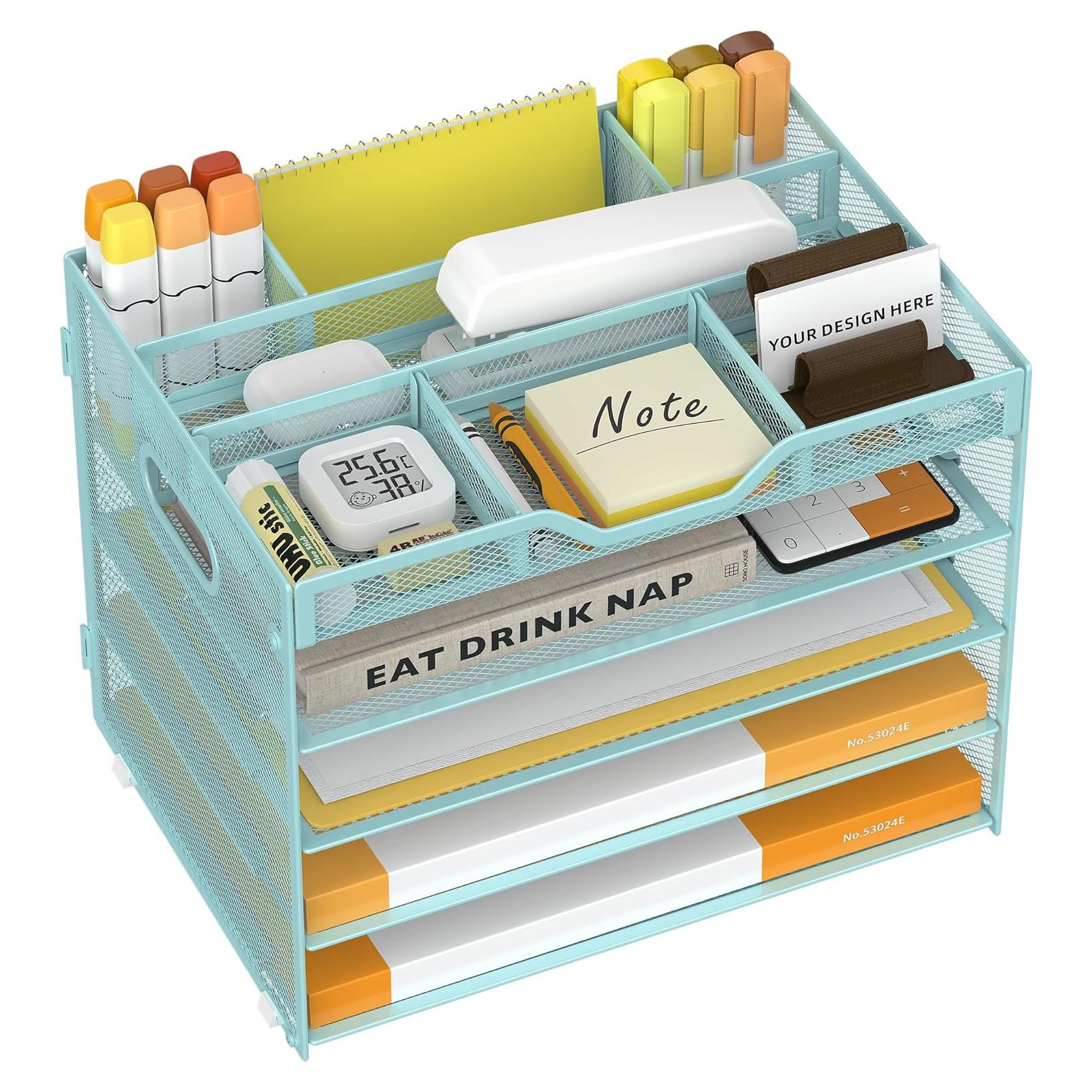 Organizador de Archivos de 5 Niveles OrgMate Azul con Sujetapapeles