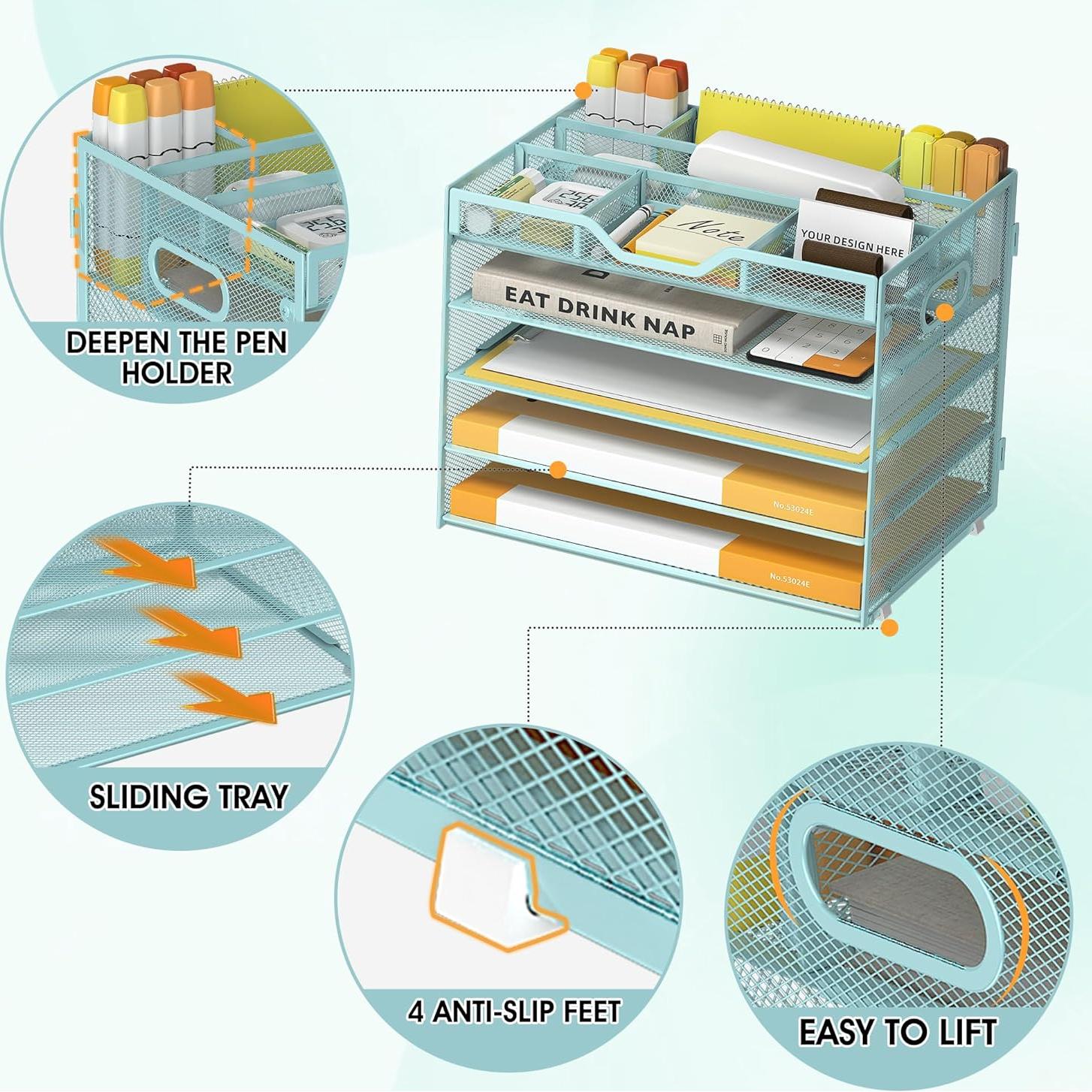 Organizador de Archivos de 5 Niveles OrgMate Azul con Sujetapapeles