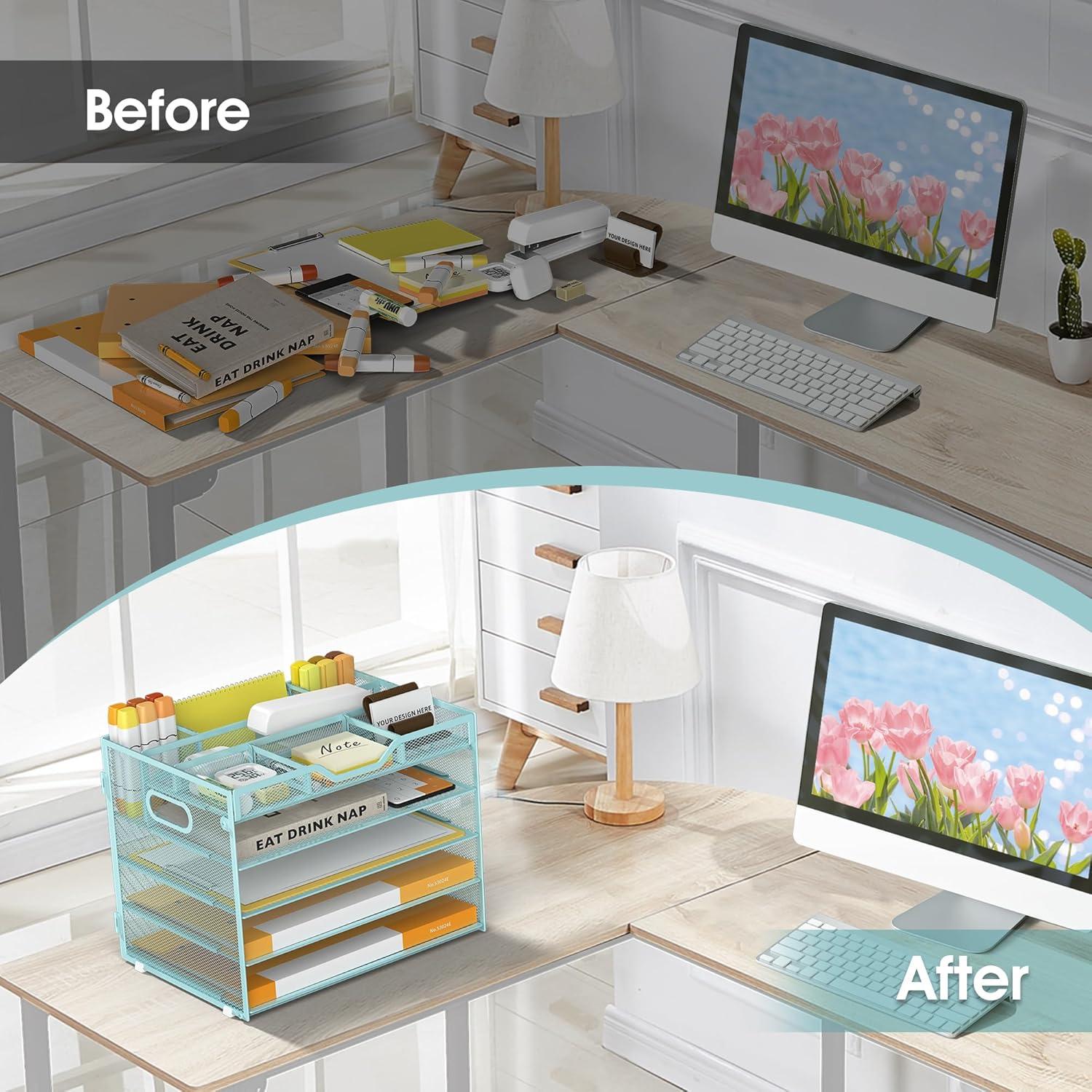 Organizador de Archivos de 5 Niveles OrgMate Azul con Sujetapapeles