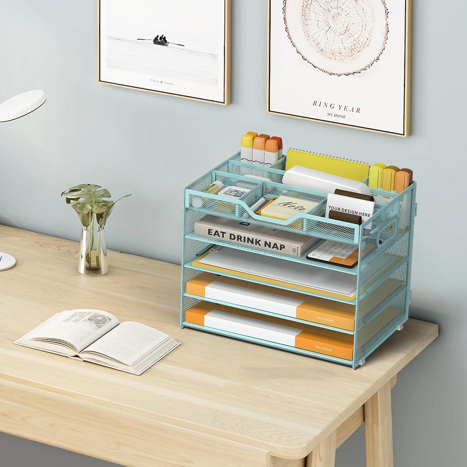 Organizador de Archivos de 5 Niveles OrgMate Azul con Sujetapapeles