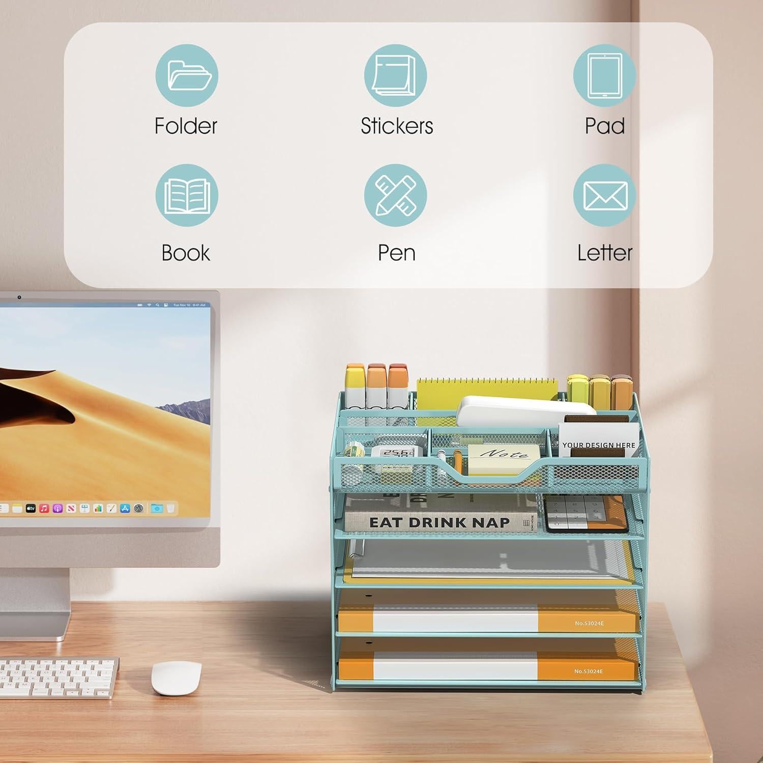 Organizador de Archivos de 5 Niveles OrgMate Azul con Sujetapapeles