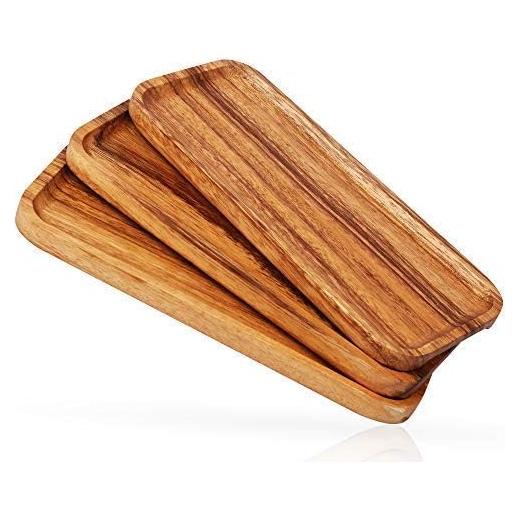 Set de 3 Bandejas Rectangulares de Madera Acacia 30 cm