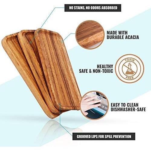 Set de 3 Bandejas Rectangulares de Madera Acacia 30 cm