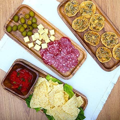 Set de 3 Bandejas Rectangulares de Madera Acacia 30 cm