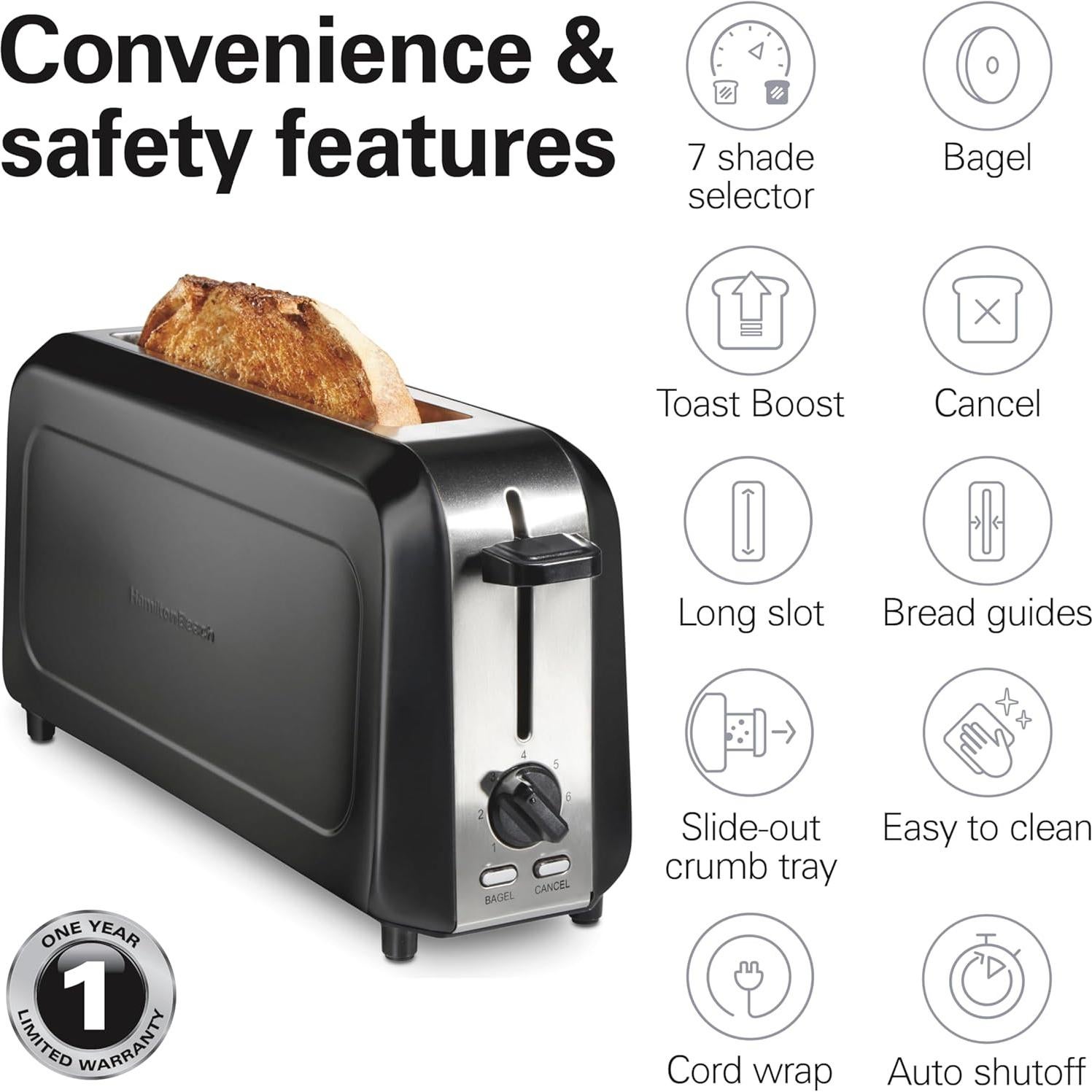 Tostadora Hamilton Beach 2 Rebanadas Negra con Control de Dorado