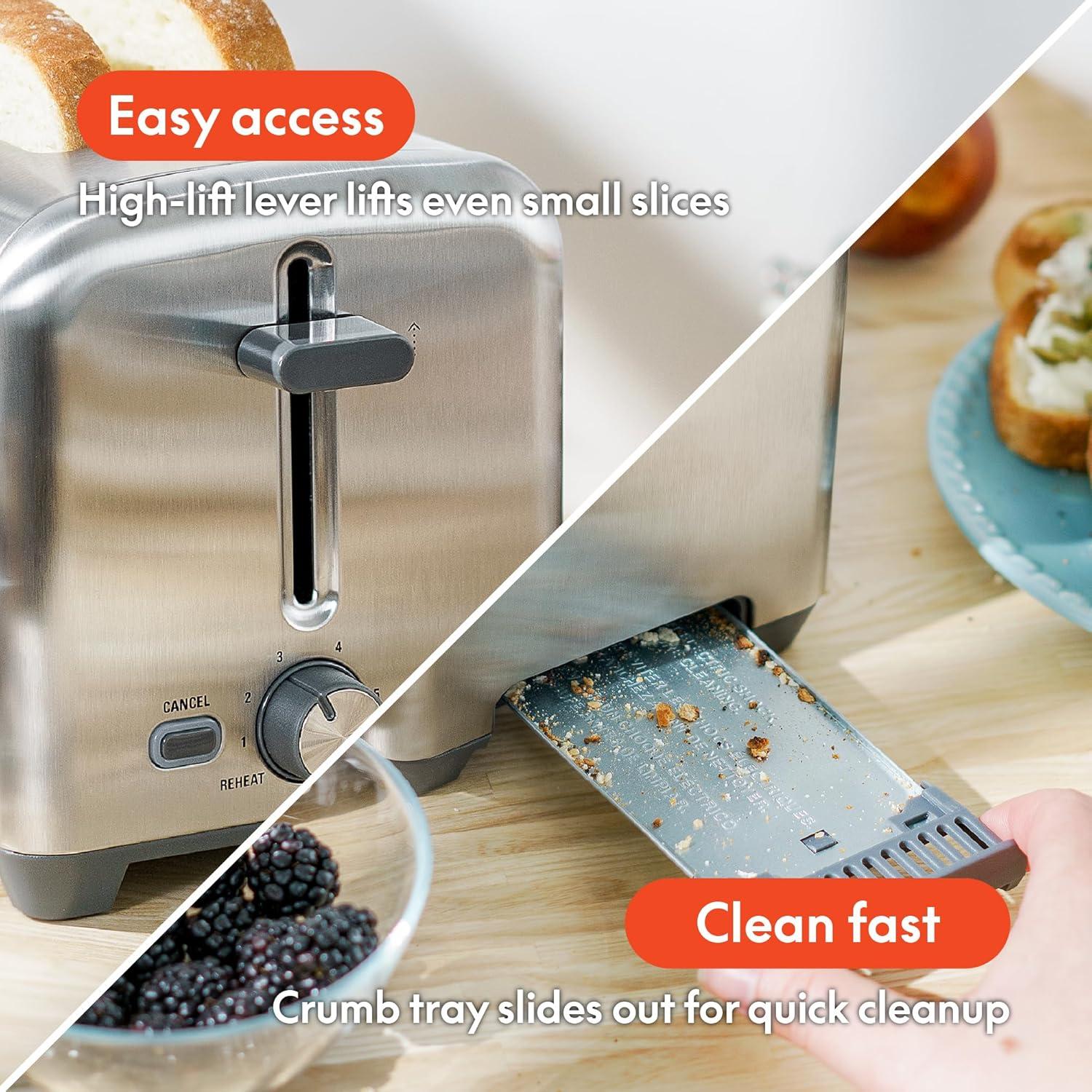 Tostadora Bella de 2 Rebanadas Acero Inoxidable con 6 Niveles