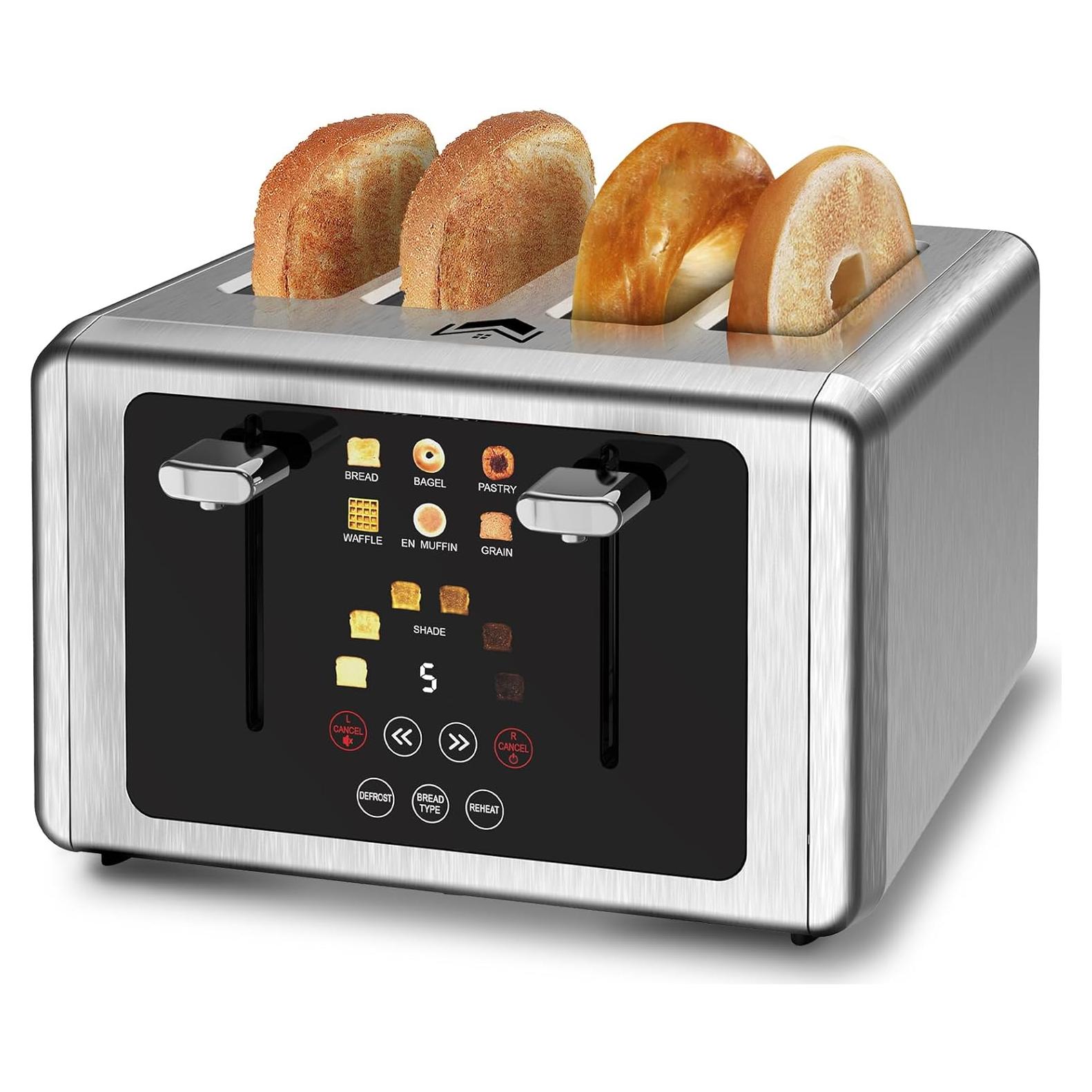 Tostadora WUNLY de 4 Rebanadas con Pantalla Táctil y 6 Funciones