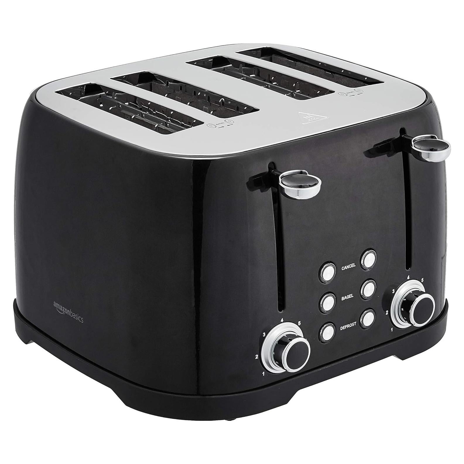 Tostadora de 4 Rebanadas Amazon Basics, 1600W, Negro