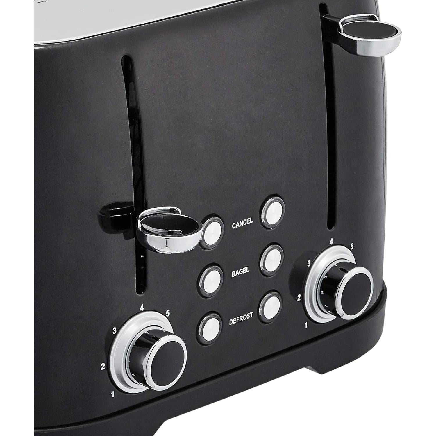 Tostadora de 4 Rebanadas Amazon Basics, 1600W, Negro