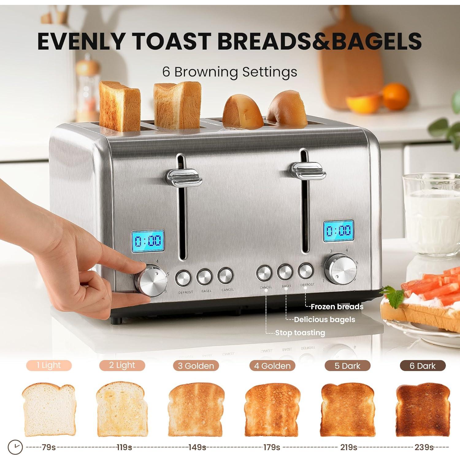 Tostadora de Acero Inoxidable Roter Mond 4 Rebanadas 1650W