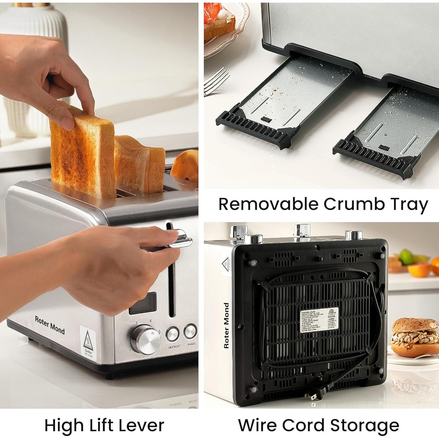 Tostadora de Acero Inoxidable Roter Mond 4 Rebanadas 1650W