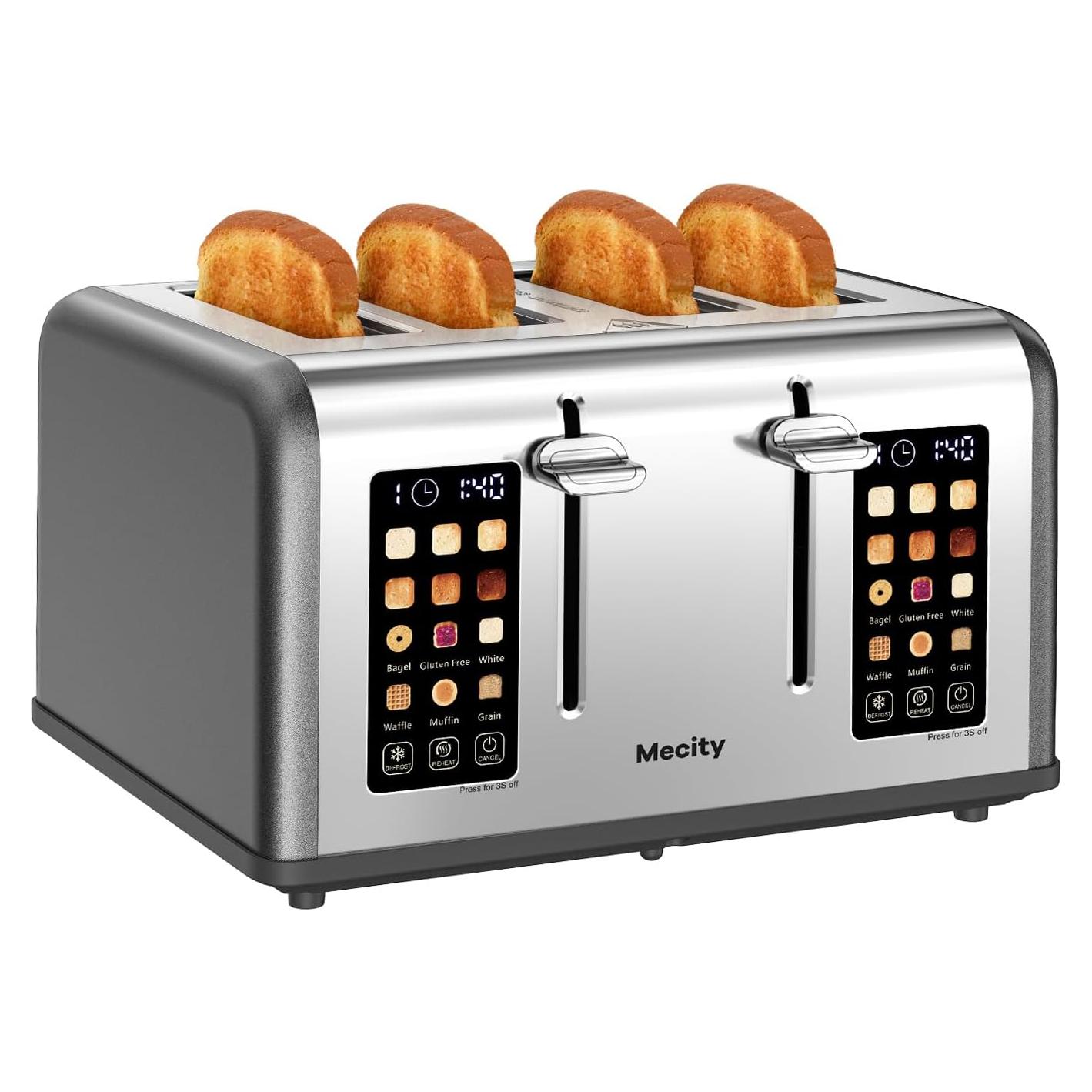 Tostadora Mecity T-88A de 4 Rebanadas Acero Inoxidable