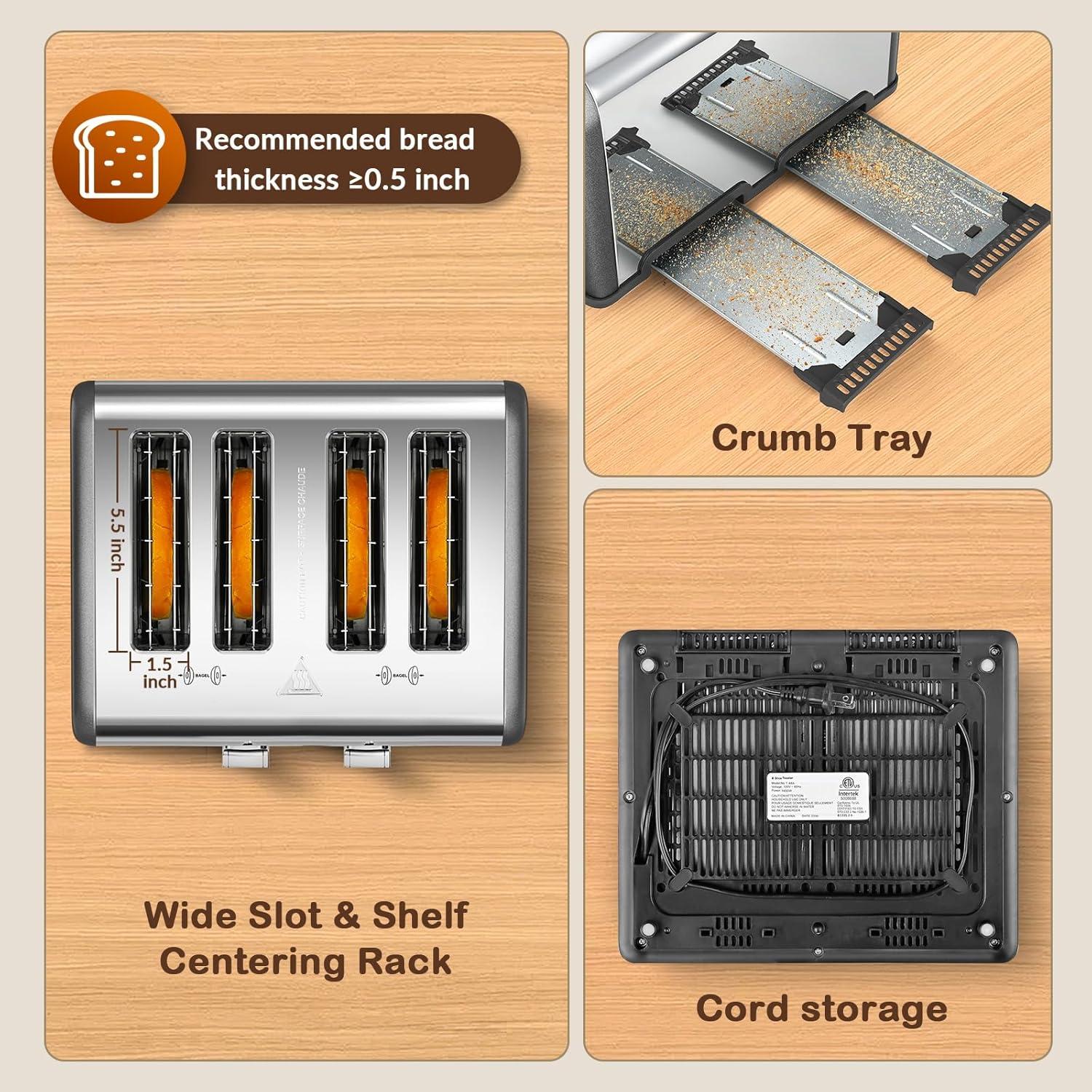 Tostadora Mecity T-88A de 4 Rebanadas Acero Inoxidable