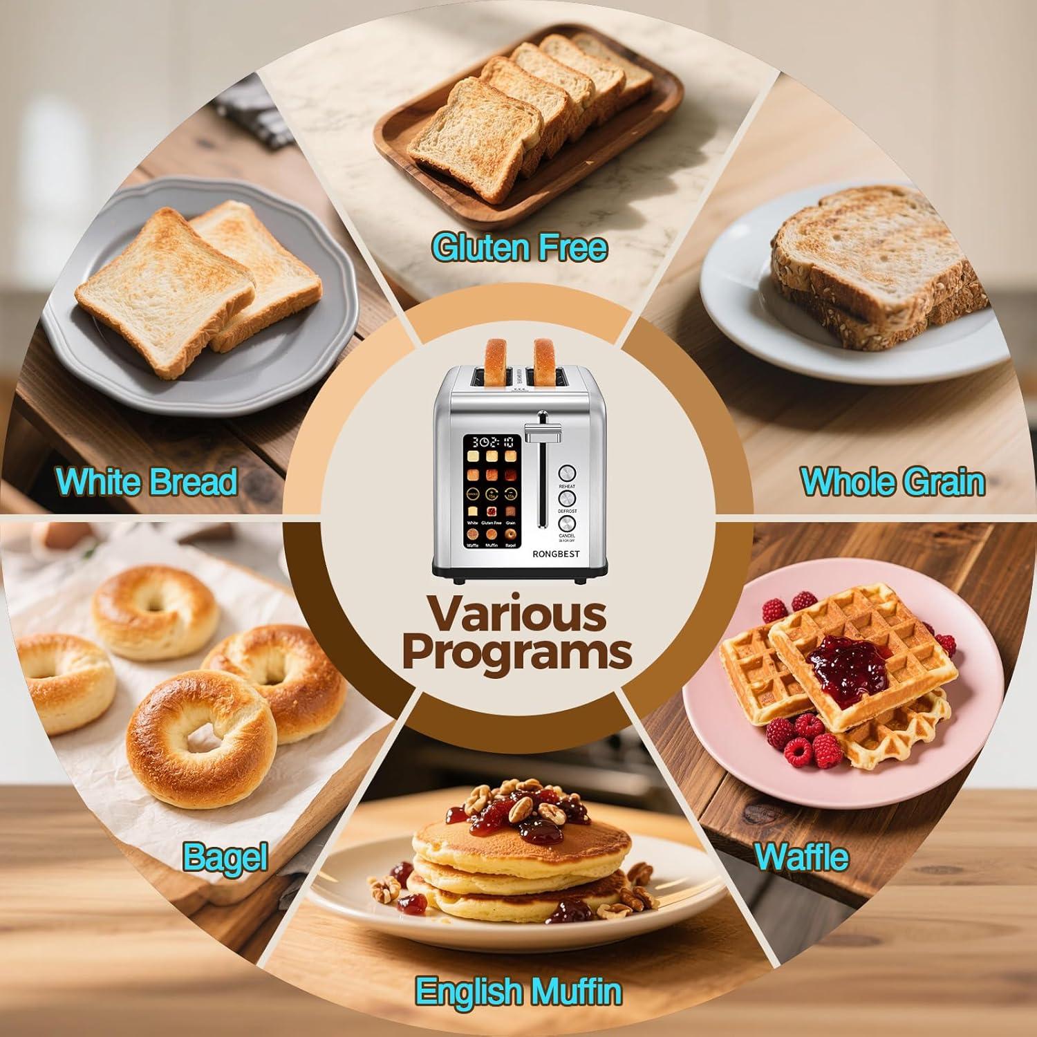 Tostadora RONGBEST 2 Rebanadas Acero Inoxidable Pantalla Táctil