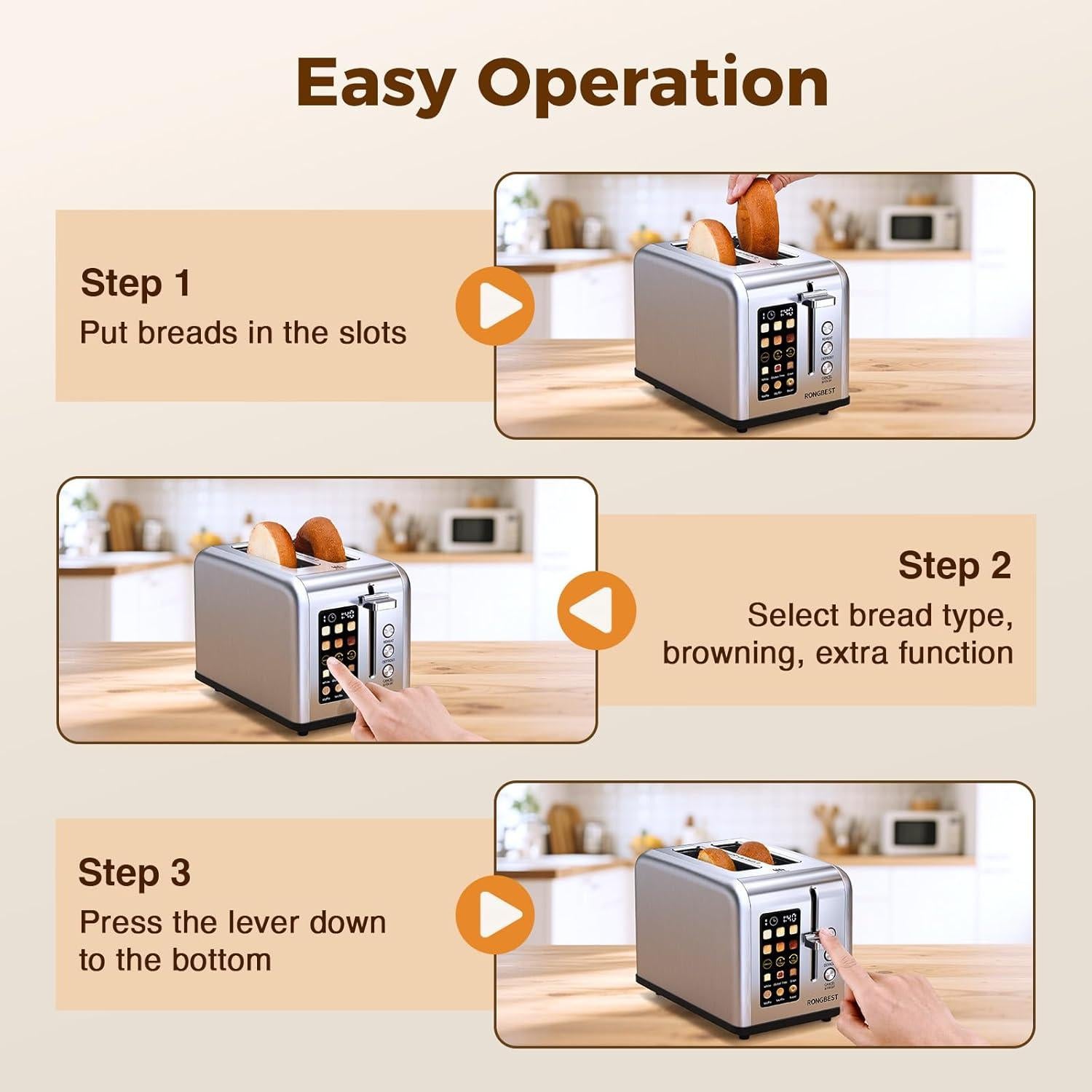 Tostadora RONGBEST 2 Rebanadas Acero Inoxidable Pantalla Táctil