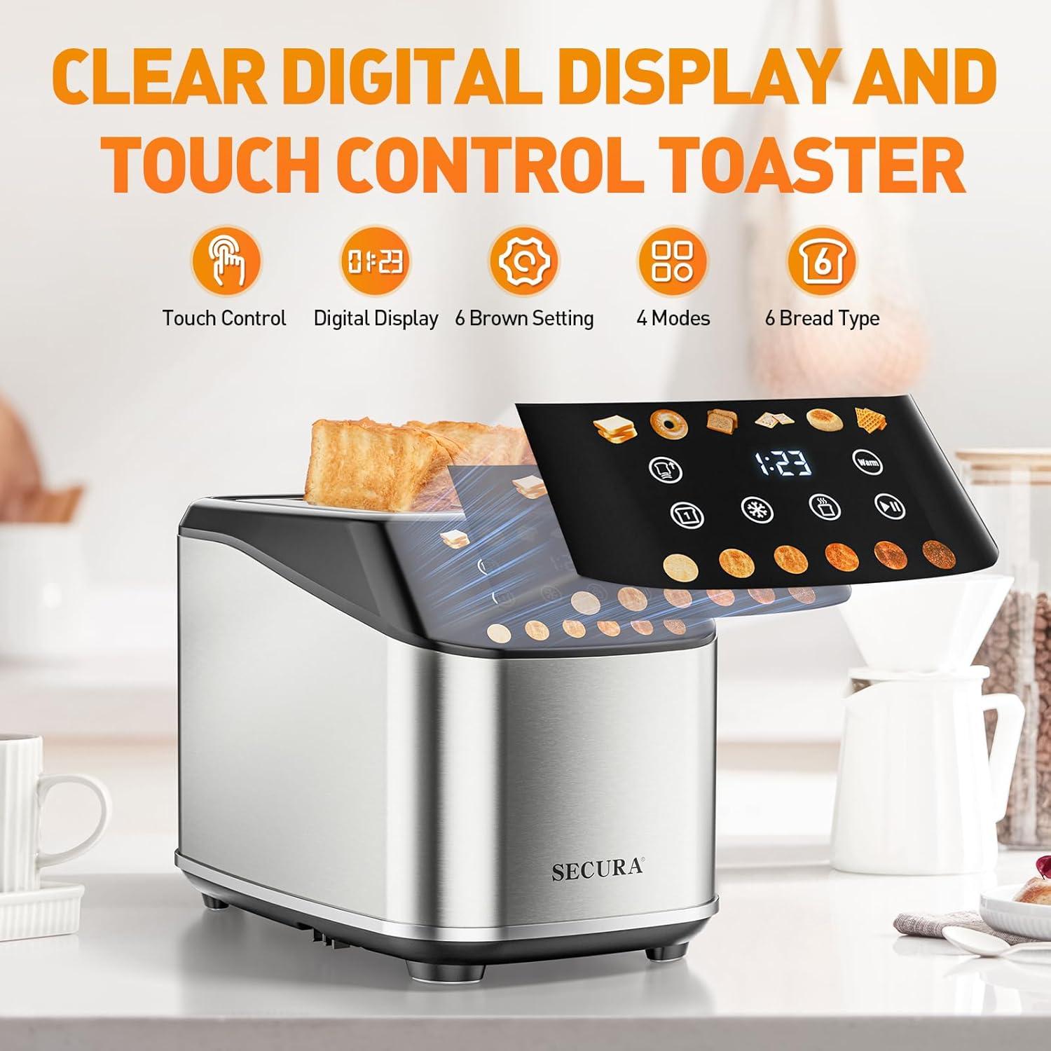 Tostadora Inteligente Secura Acero Inoxidable 2 Rebanadas