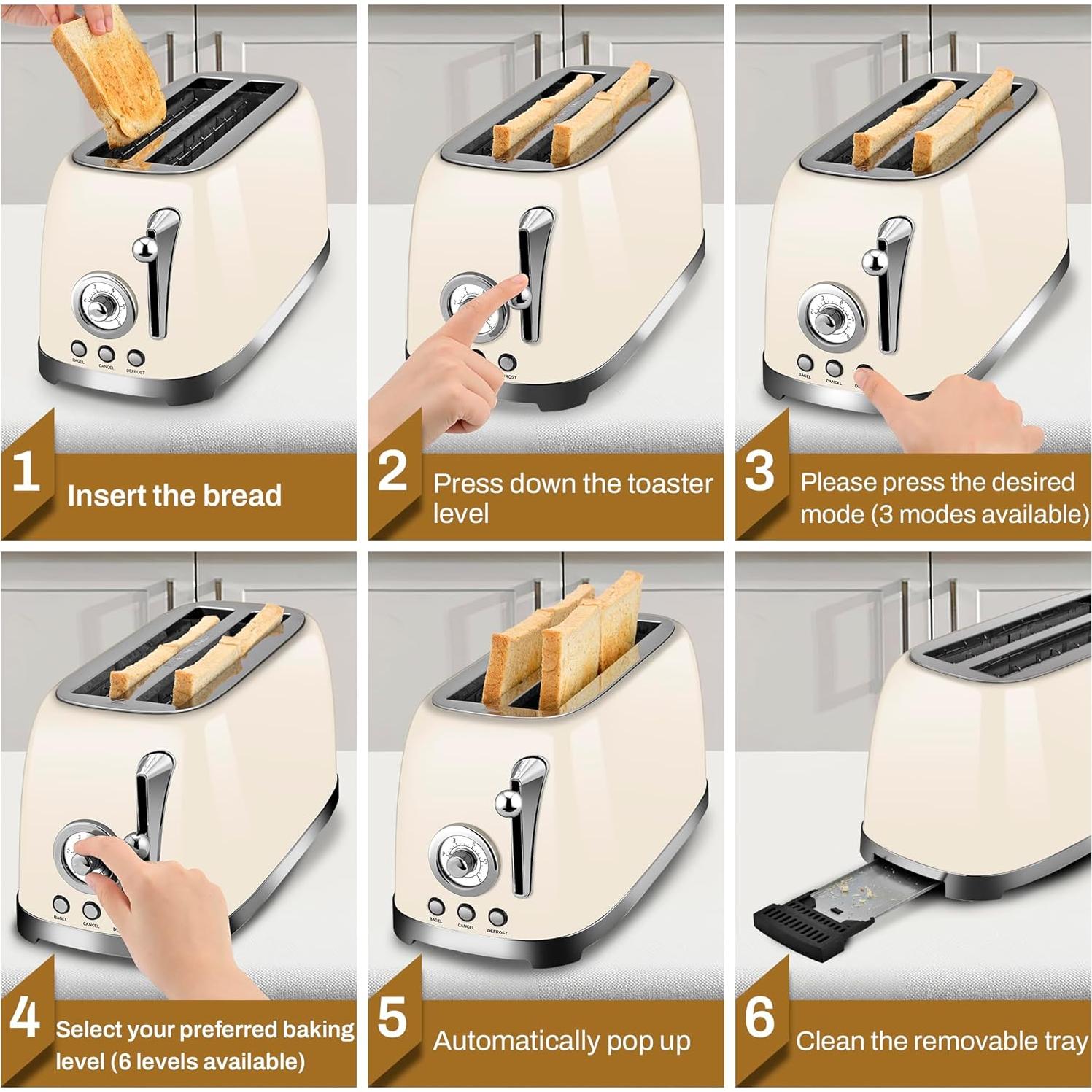 Tostadora SUSTEAS 4 Rebanadas Acero Inoxidable Beige 1500W