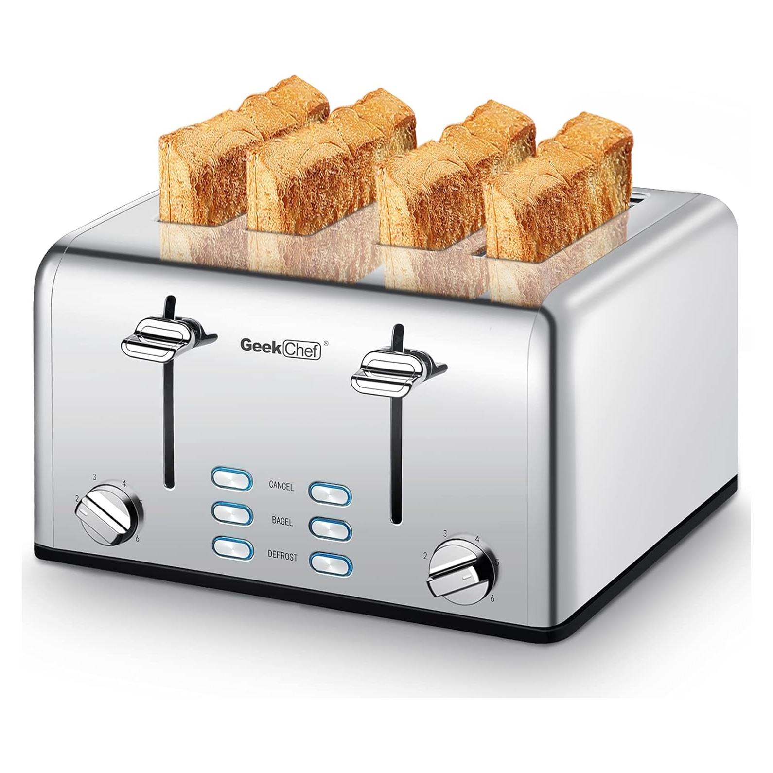 Tostadora de 4 Rebanadas Geek Chef Acero Inoxidable con 6 Niveles