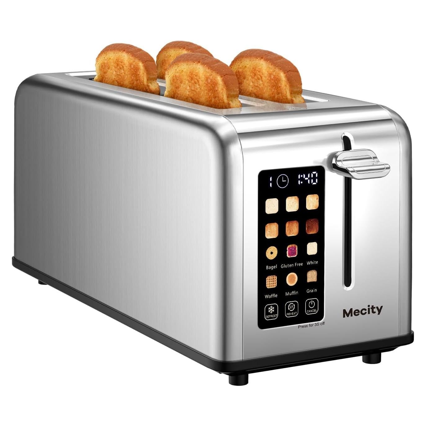 Tostadora Mecity de 4 Rebanadas Acero Inoxidable Pantalla Táctil