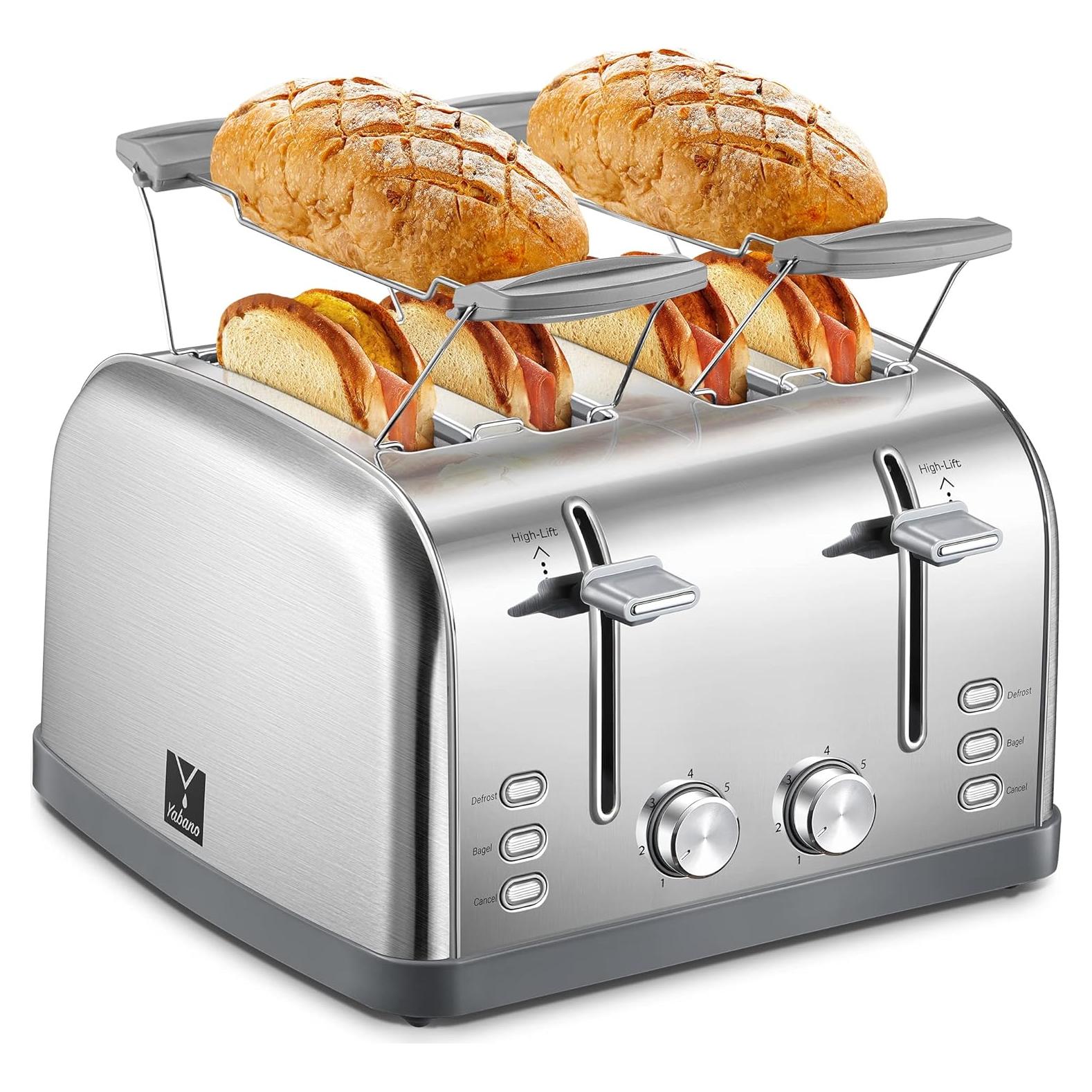 Tostadora Yabano 4 Rebanadas Acero Inoxidable 1800W Extra Anchas