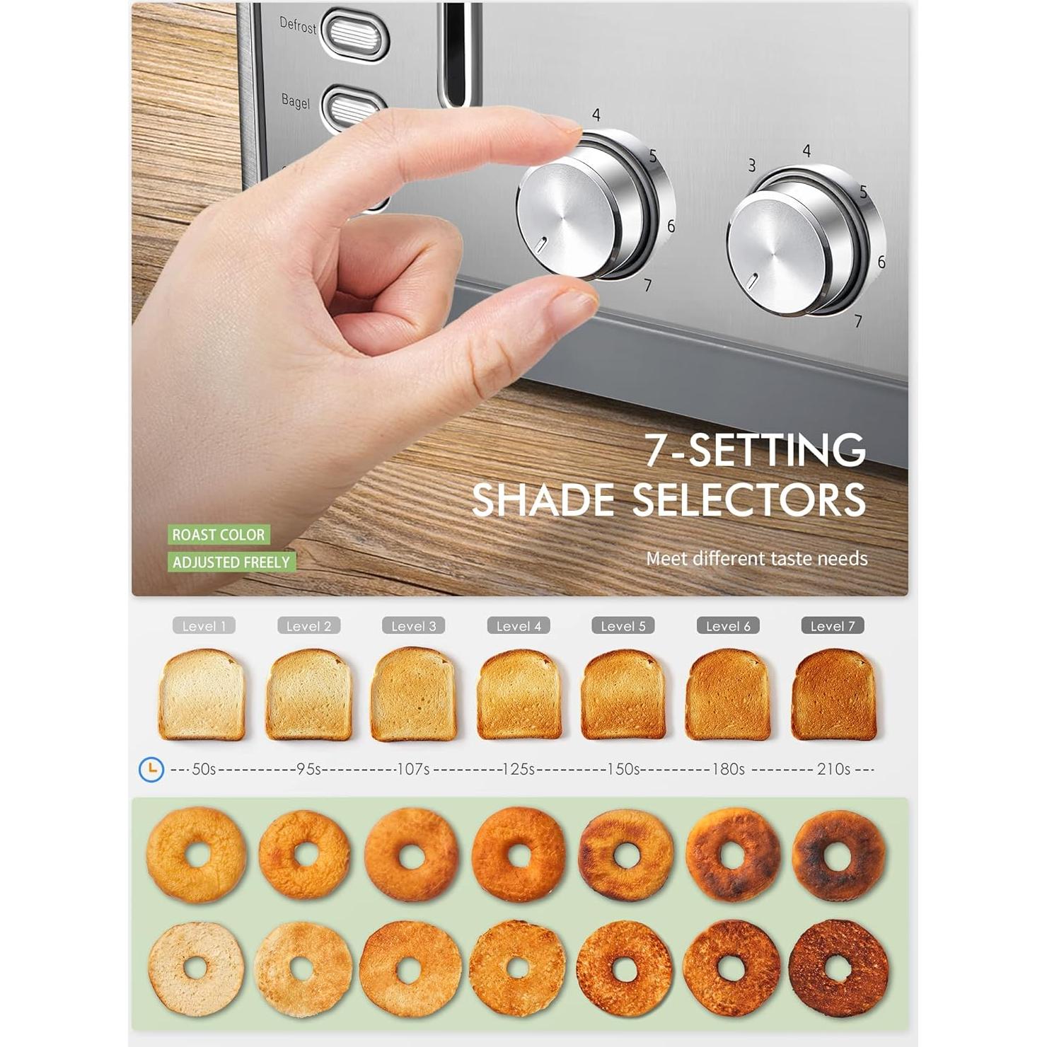 Tostadora Yabano 4 Rebanadas Acero Inoxidable 1800W Extra Anchas