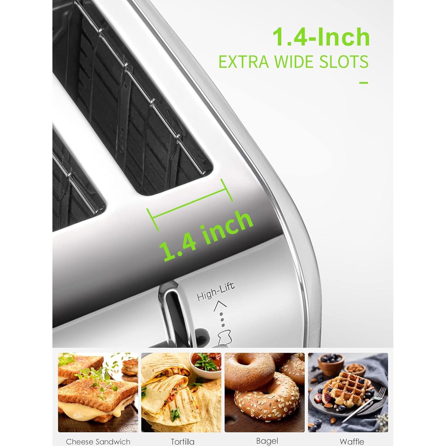 Tostadora Yabano 4 Rebanadas Acero Inoxidable 1800W Extra Anchas