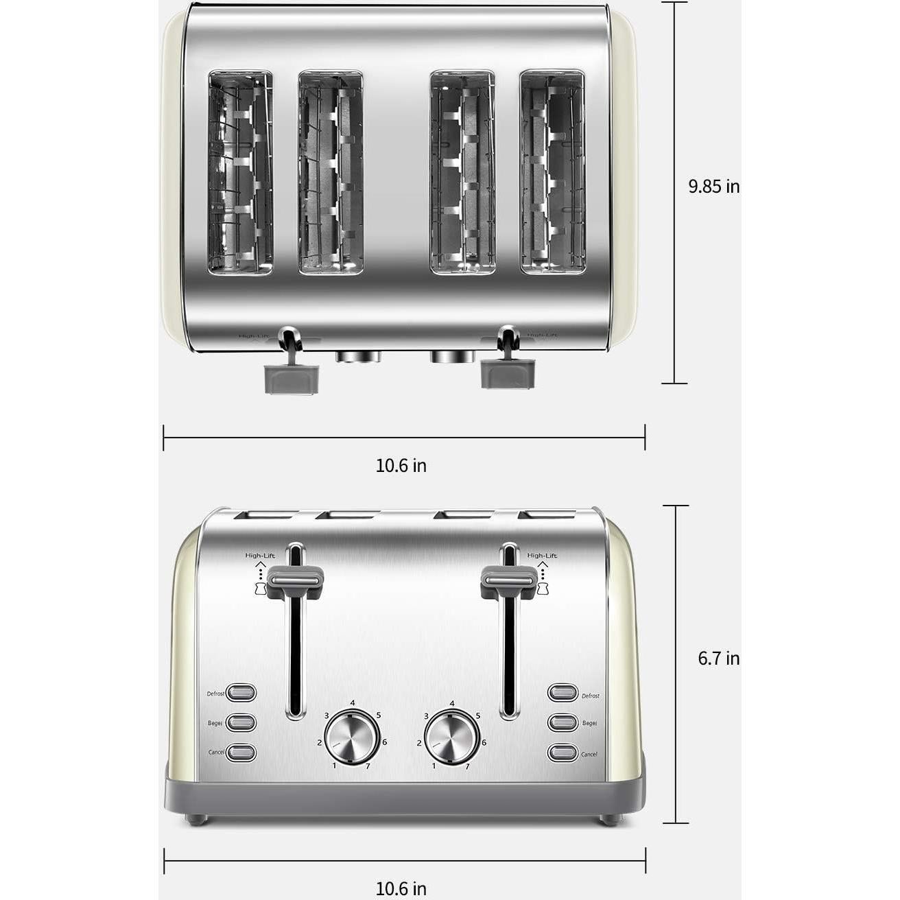 Tostadora Yabano 4 Rebanadas Acero Inoxidable 1800W Extra Anchas