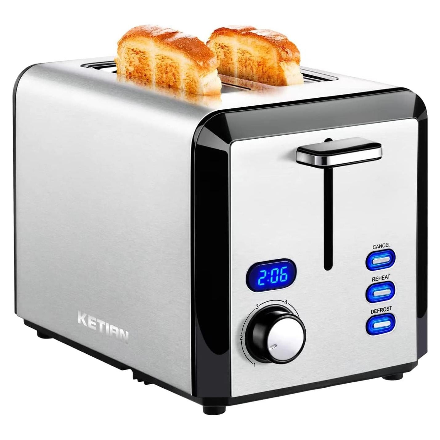 Tostadora de 2 Rebanadas KETIAN Acero Inoxidable Plata 800W