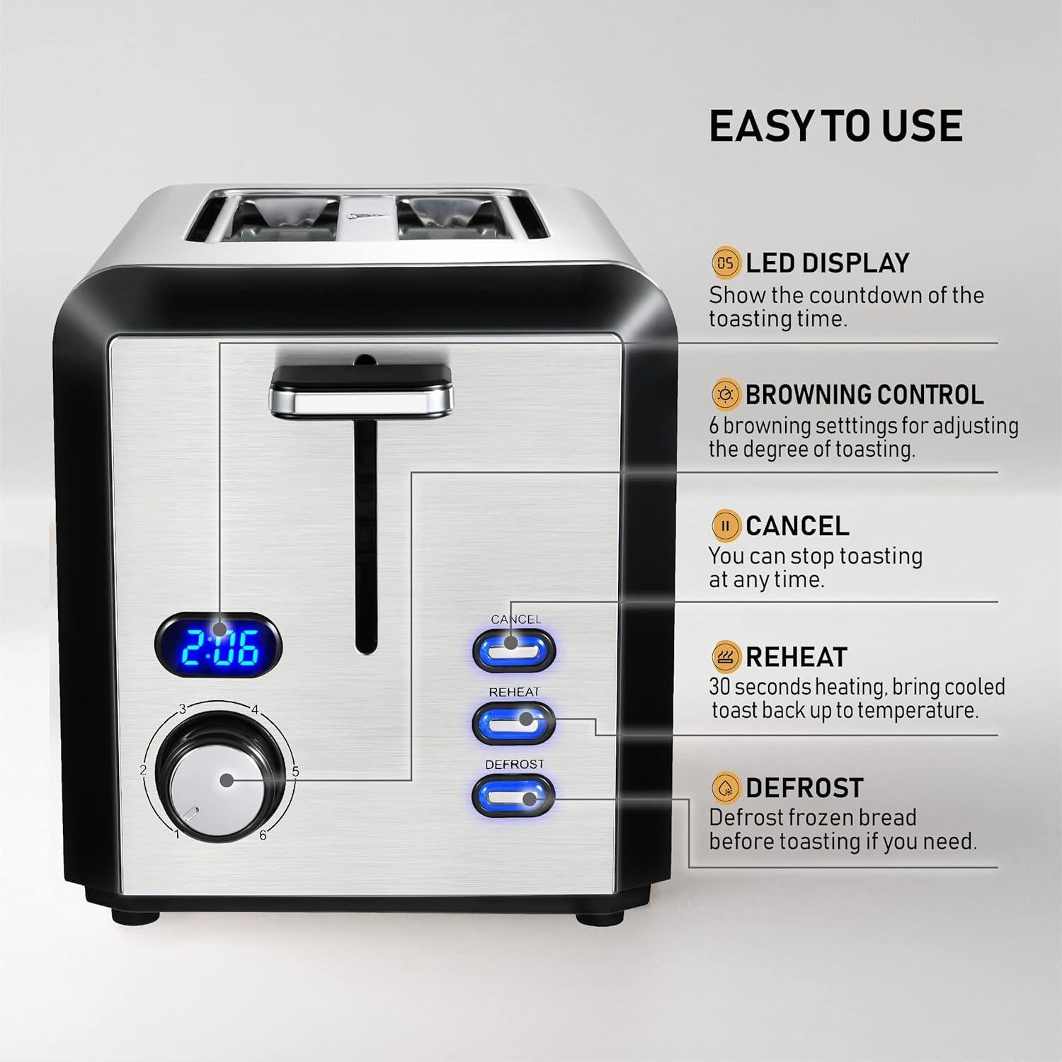 Tostadora de 2 Rebanadas KETIAN Acero Inoxidable Plata 800W