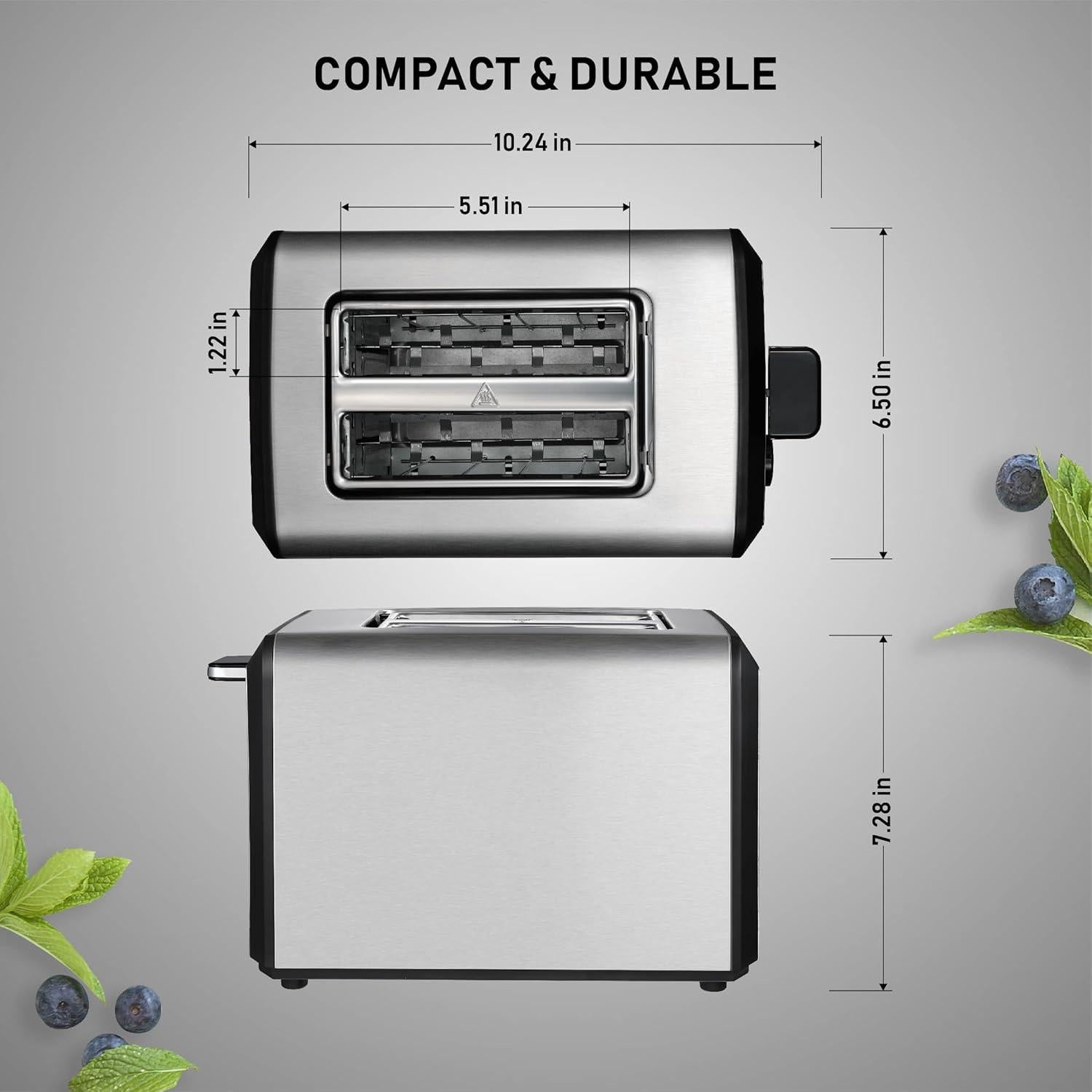 Tostadora de 2 Rebanadas KETIAN Acero Inoxidable Plata 800W