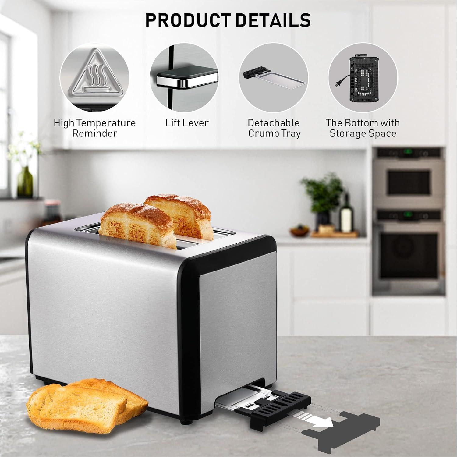 Tostadora de 2 Rebanadas KETIAN Acero Inoxidable Plata 800W