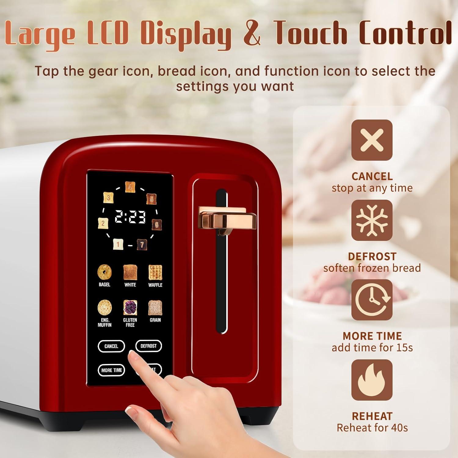 Tostadora SEEDEEM 2 Rebanadas Táctil 1350W Cereza Oscura