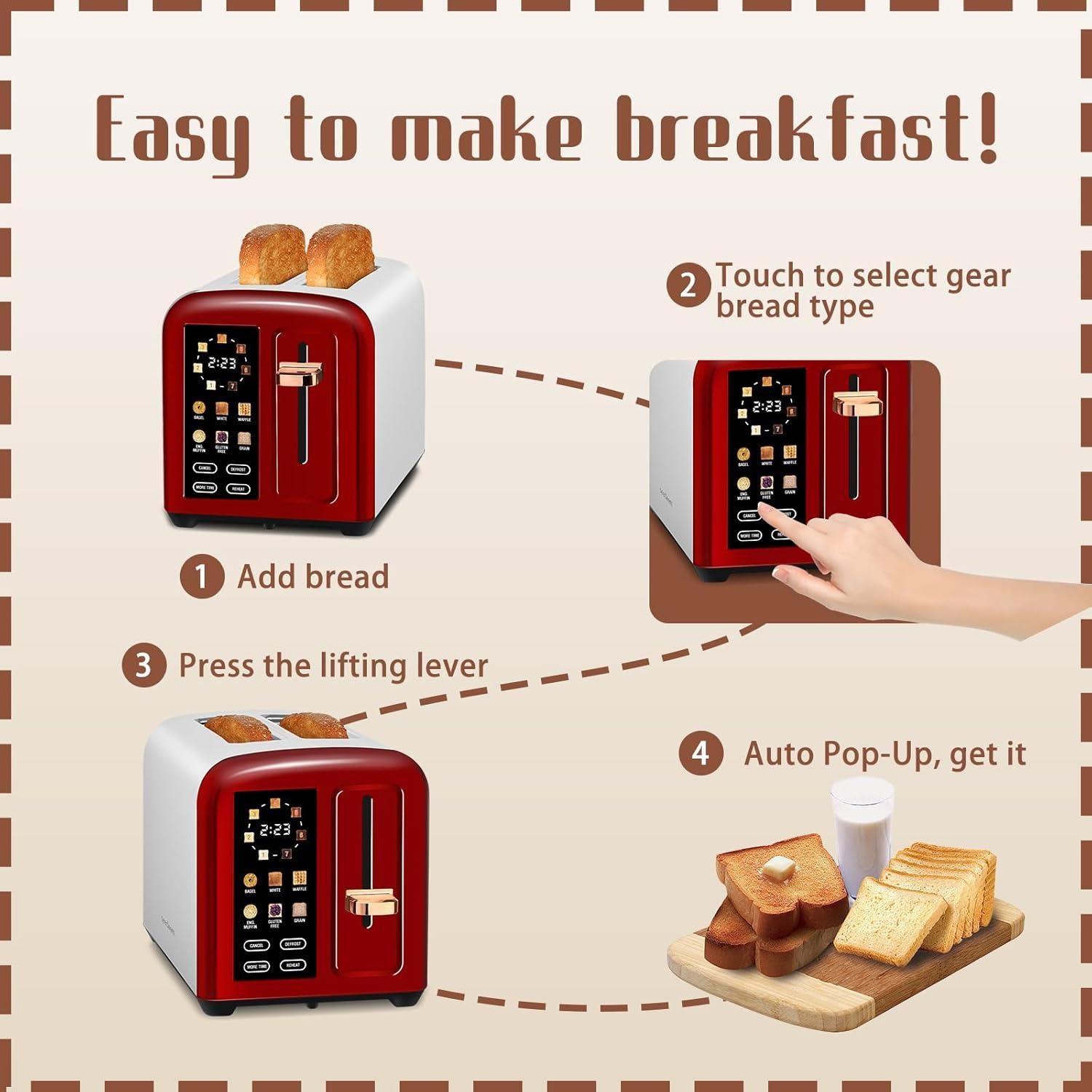 Tostadora SEEDEEM 2 Rebanadas Táctil 1350W Cereza Oscura