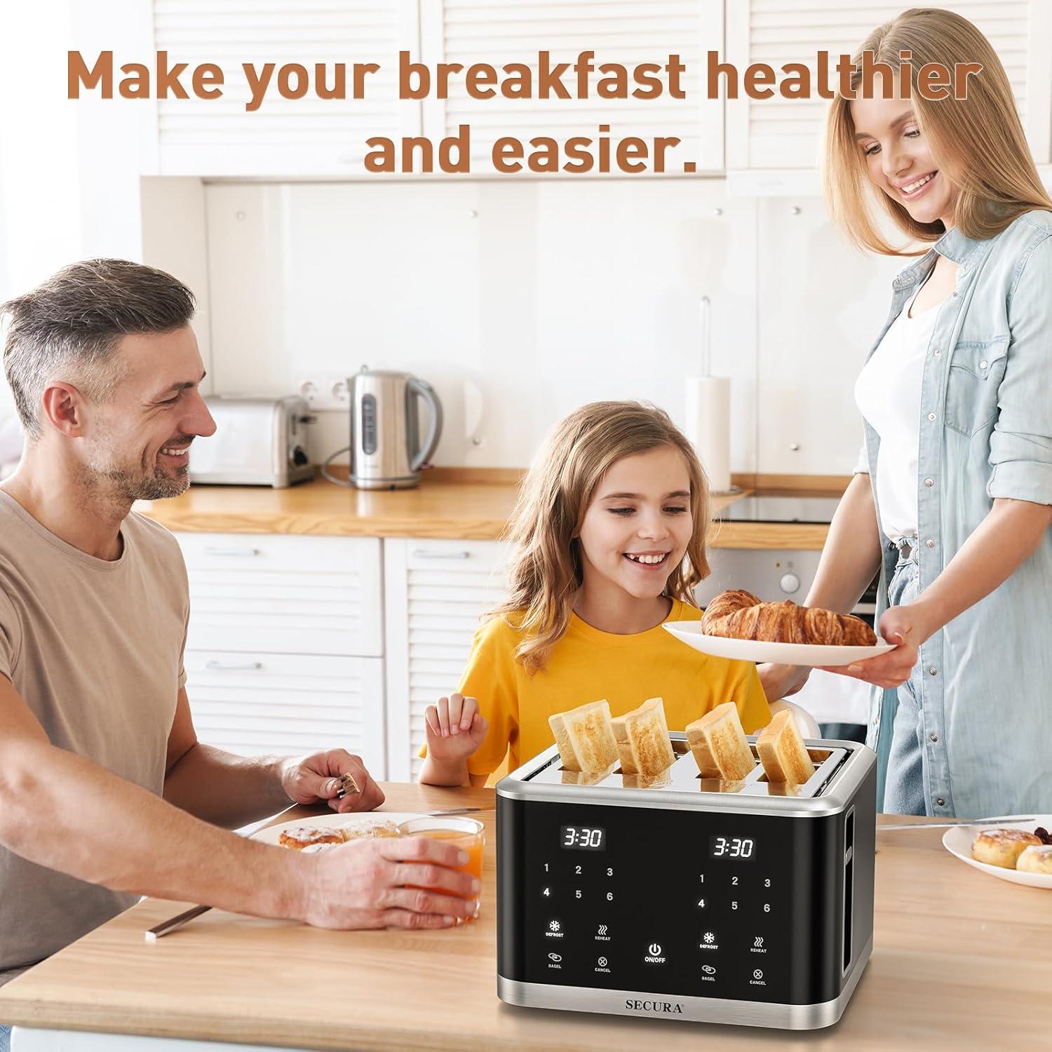 Tostadora Secura de 4 Rebanadas con Pantalla Táctil y Control Dual