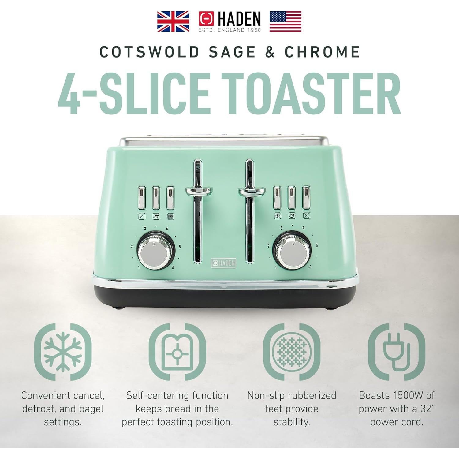 Tostadora Haden Cotswold 4 Rebanadas Salvia con Ranura Ancha