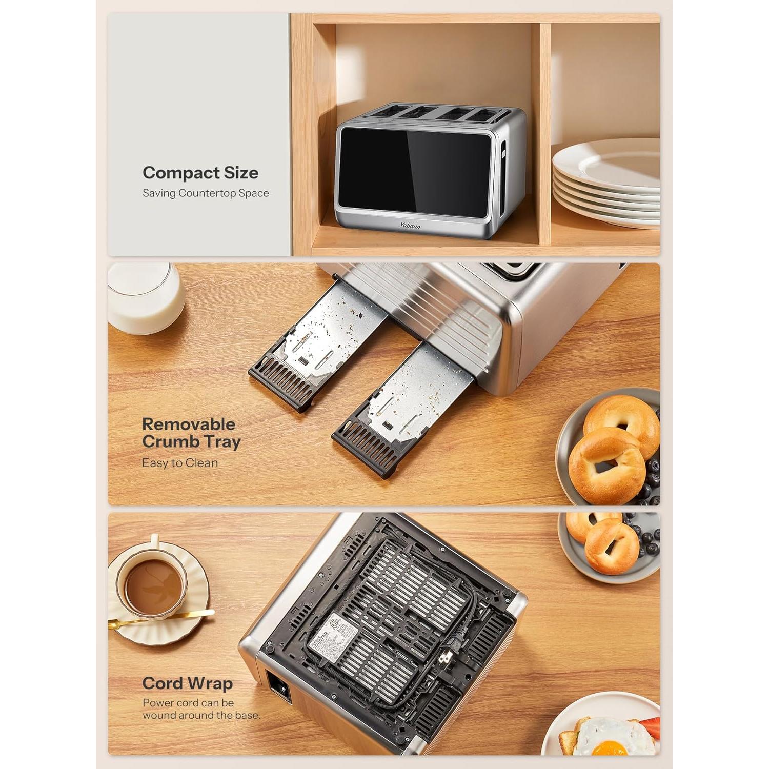 Tostadora Yabano 4 Rebanadas Control Táctil 1800W Plata