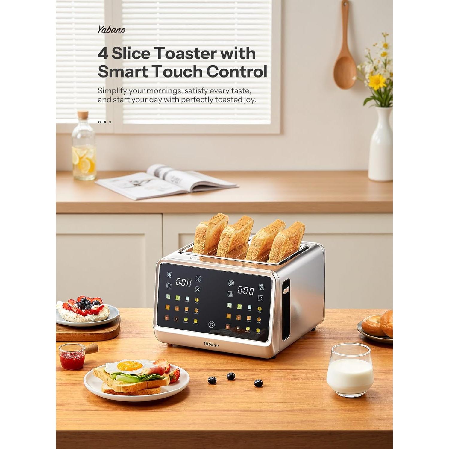 Tostadora Yabano 4 Rebanadas Control Táctil 1800W Plata