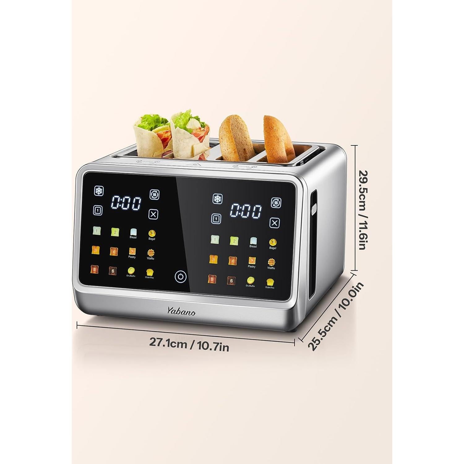 Tostadora Yabano 4 Rebanadas Control Táctil 1800W Plata