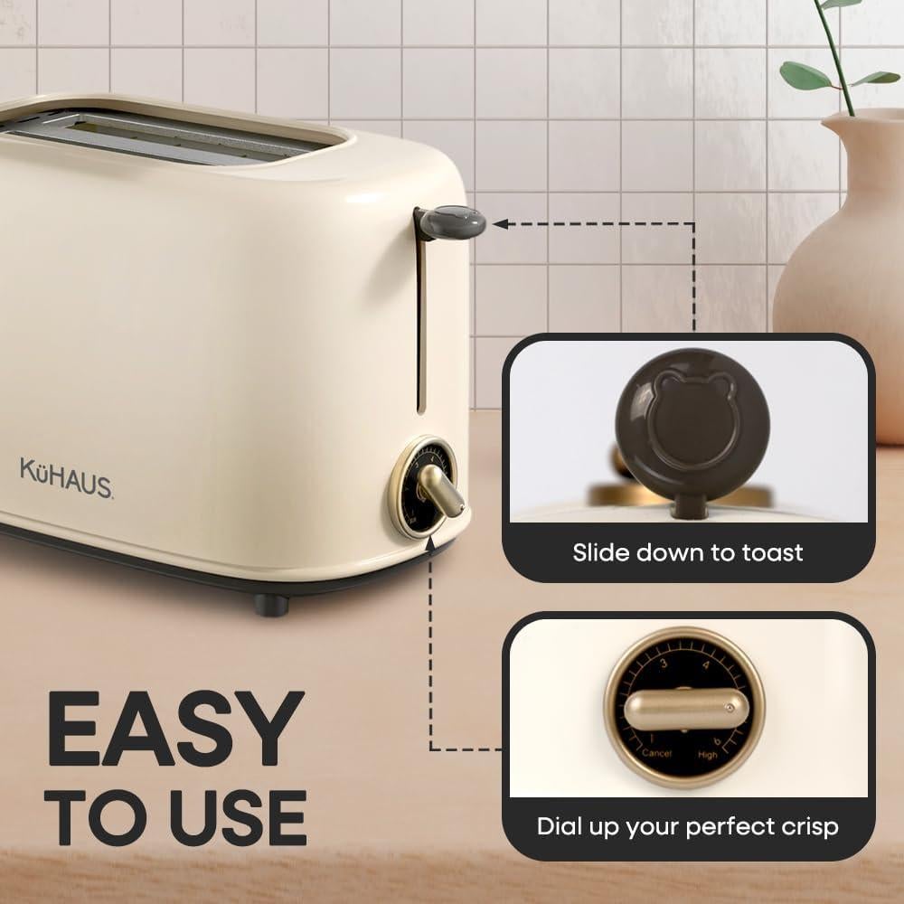 Tostadora Retro KuHAUS 2 Rebanadas Marfil 825W Control 6 Niveles