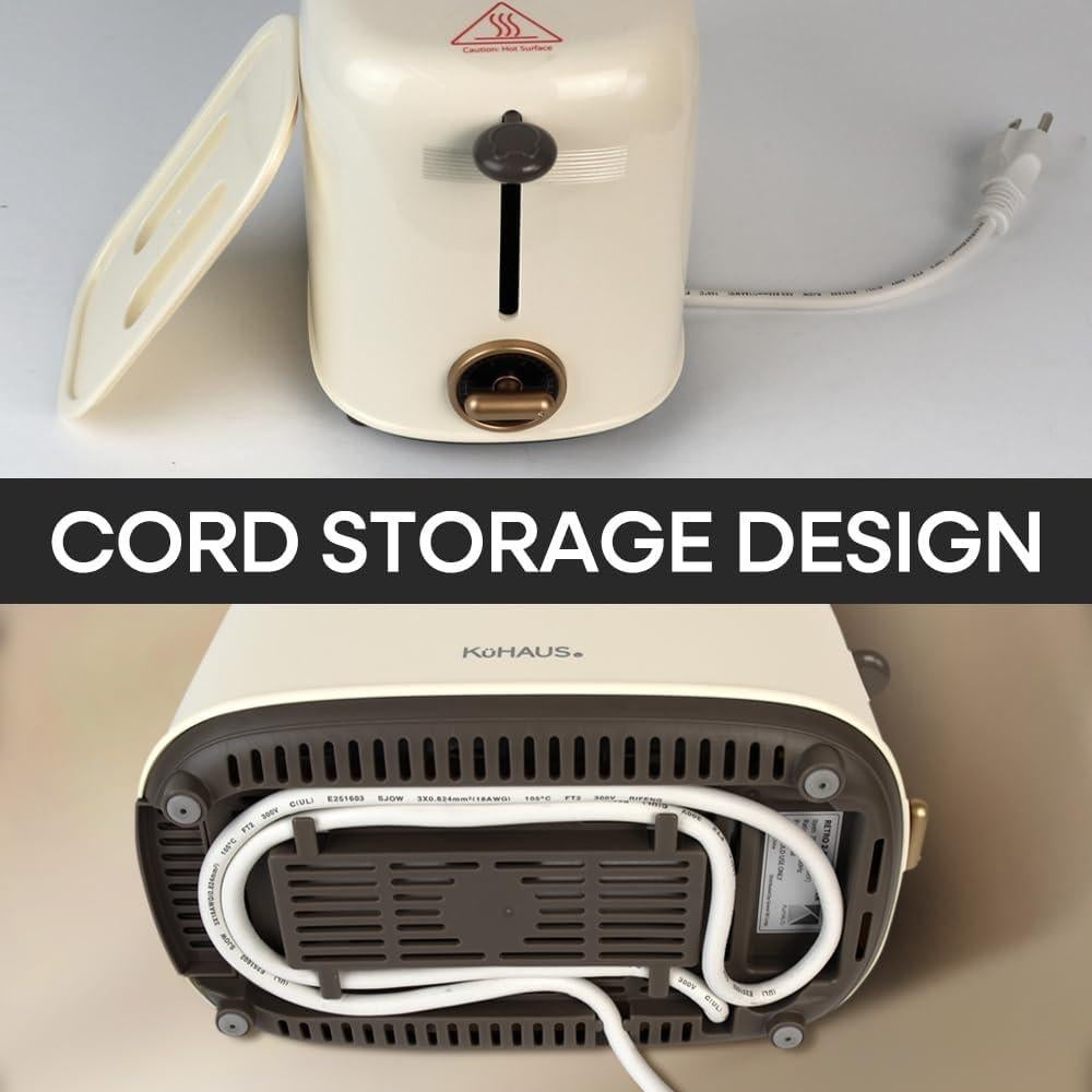 Tostadora Retro KuHAUS 2 Rebanadas Marfil 825W Control 6 Niveles